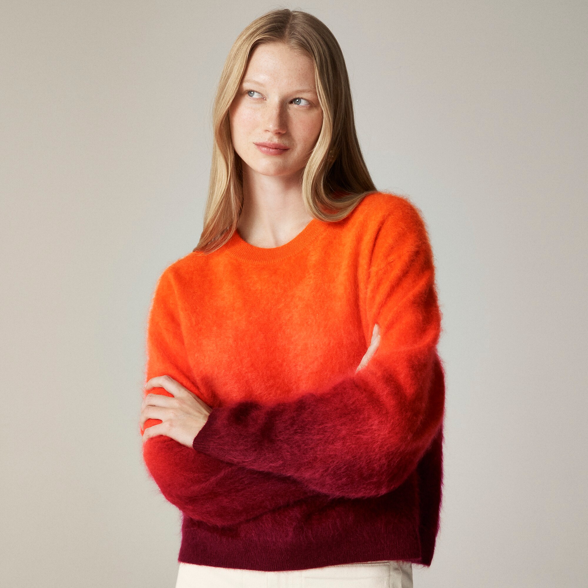 Dip-dyed brushed cashmere crewneck sweater