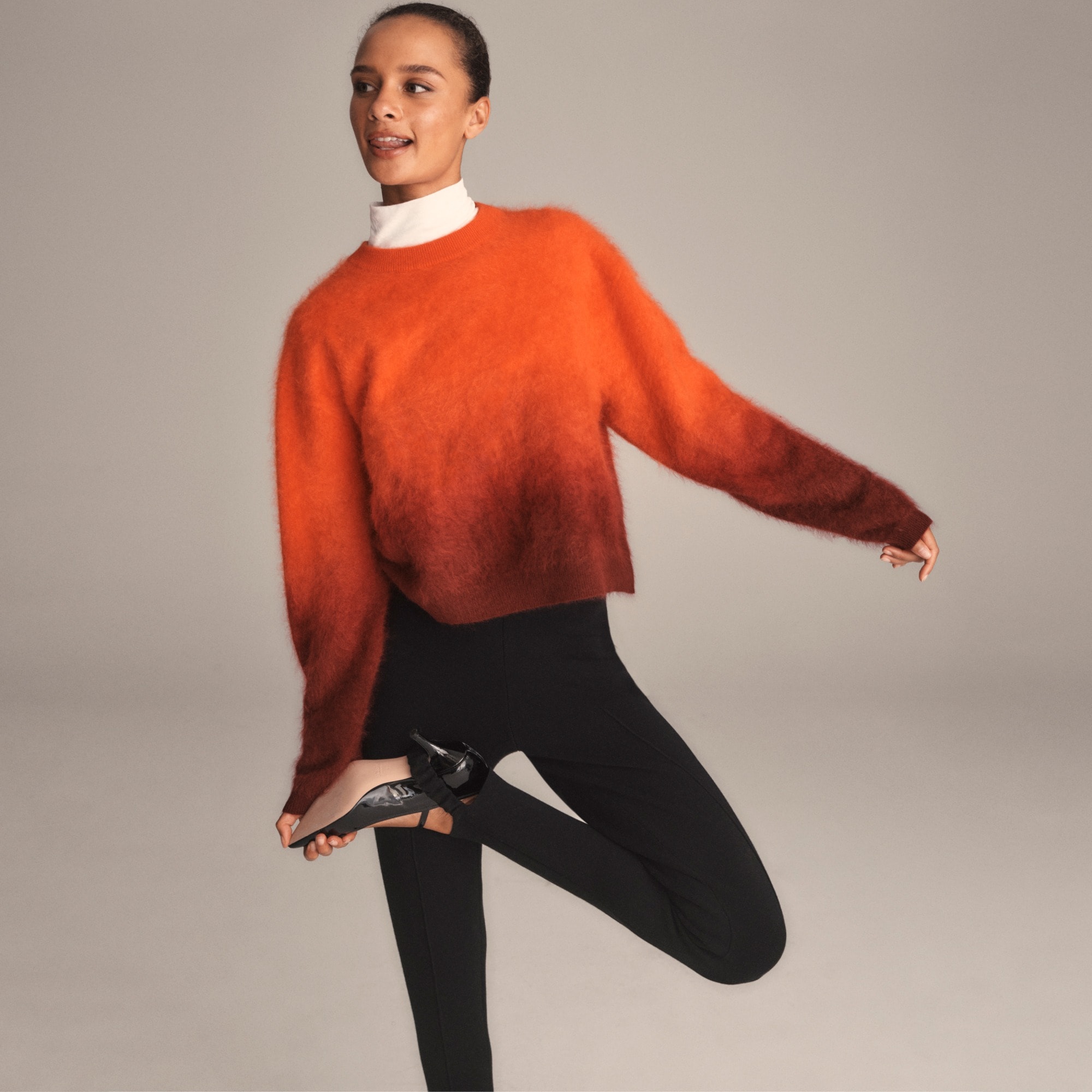 womens Dip-dyed brushed cashmere crewneck sweater