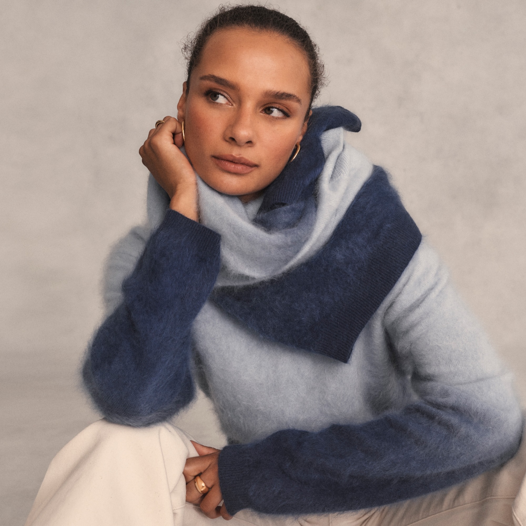 womens Dip-dyed brushed cashmere crewneck sweater
