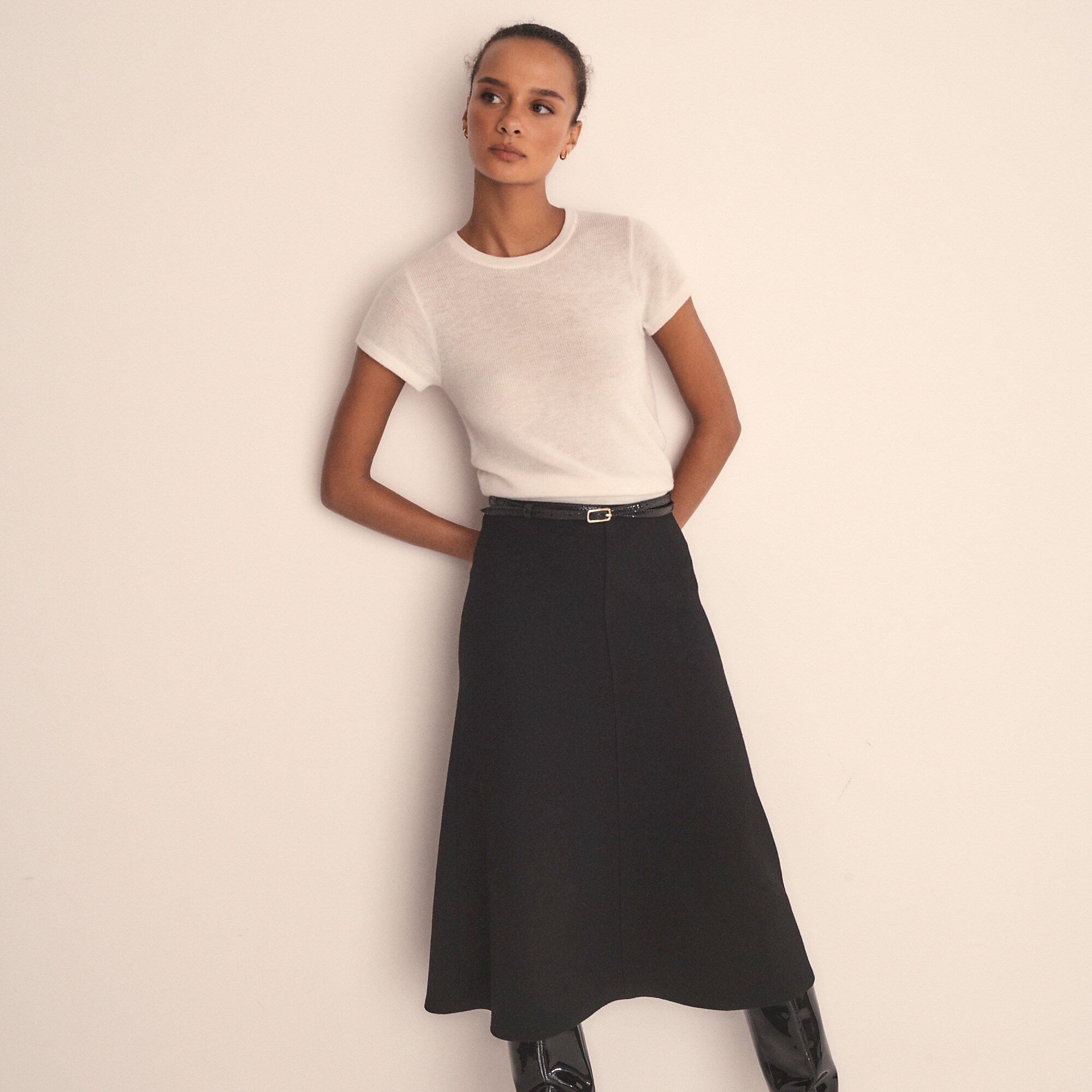 Ribbed featherweight cashmere T-shirt