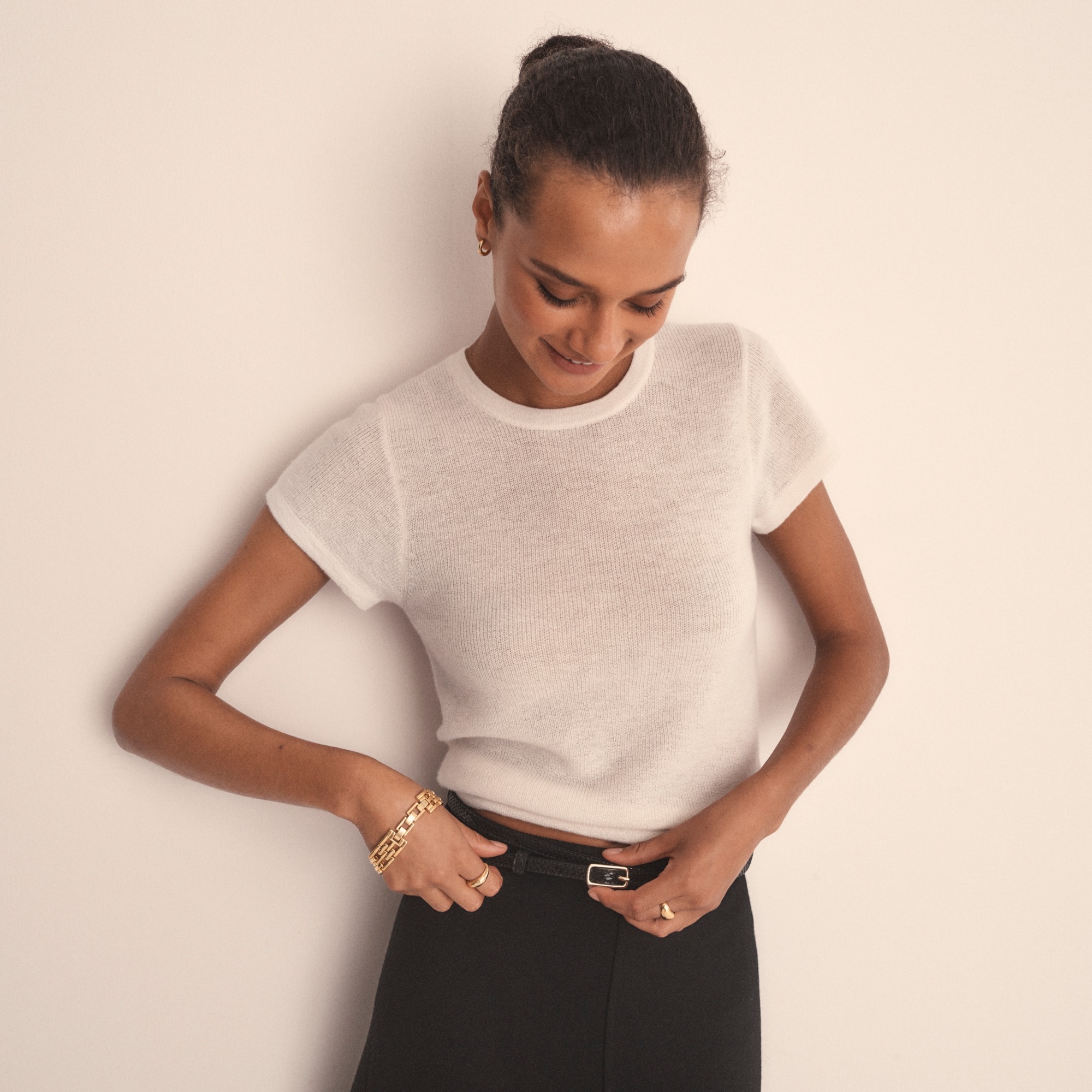 womens Ribbed featherweight cashmere T-shirt