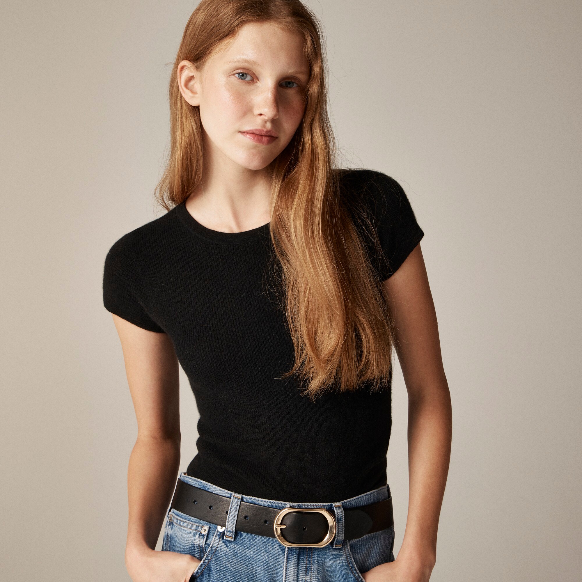 womens Ribbed featherweight cashmere T-shirt