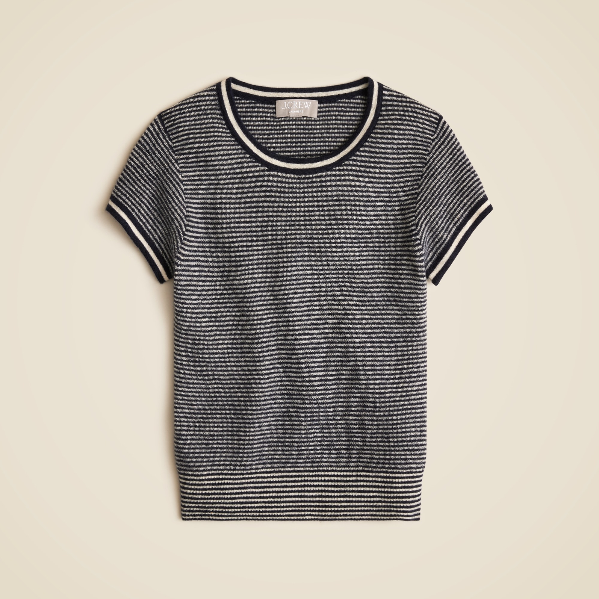womens Ribbed featherweight cashmere T-shirt in stripe