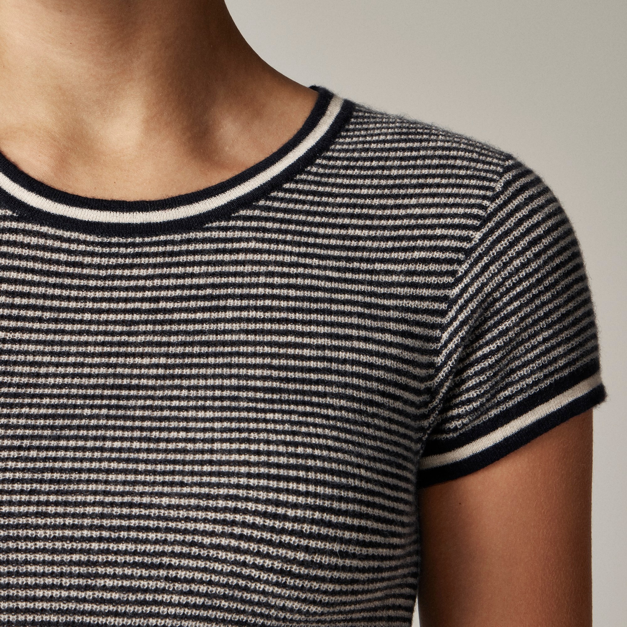 Ribbed featherweight cashmere T-shirt in stripe