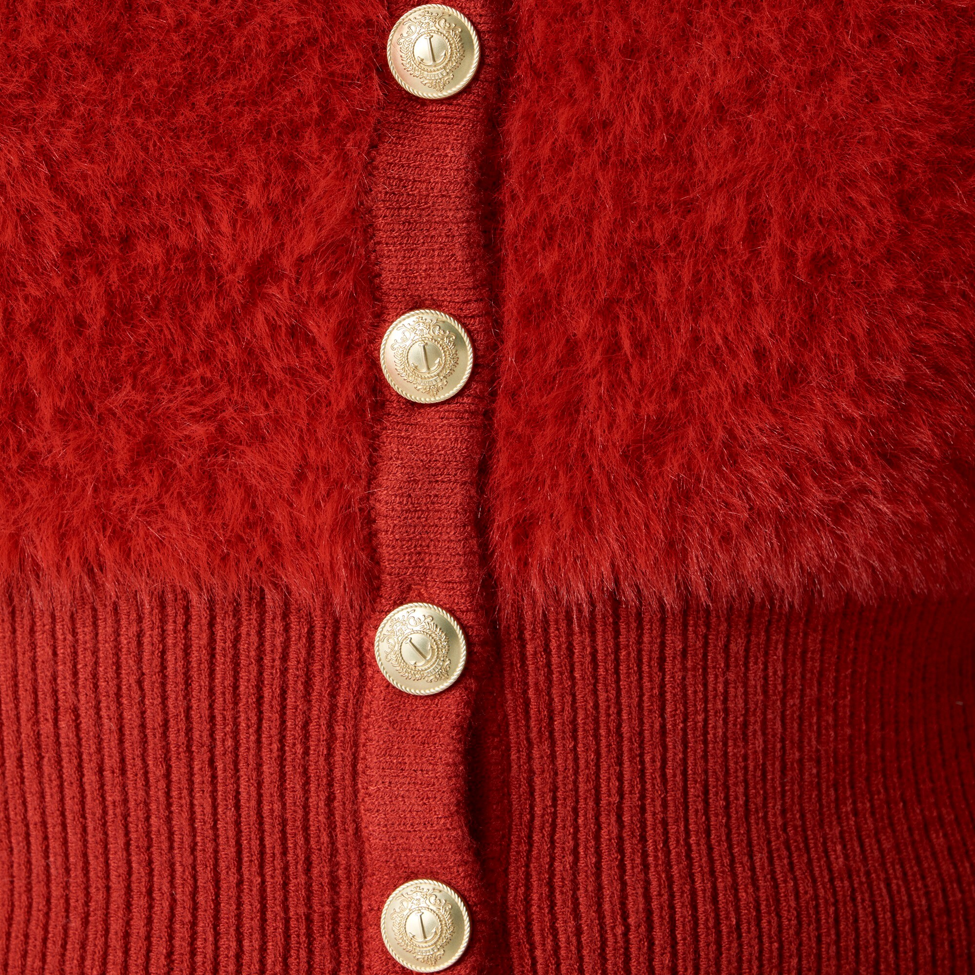 Fitted-waist cardigan in fuzzy yarn