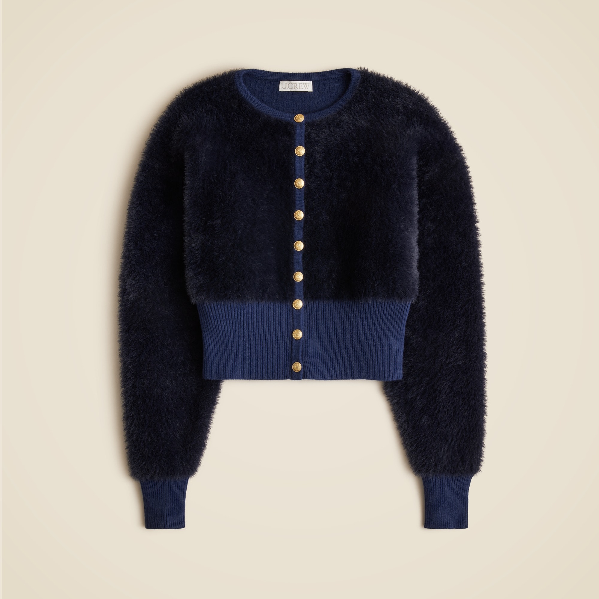 womens Fitted-waist cardigan in fuzzy yarn