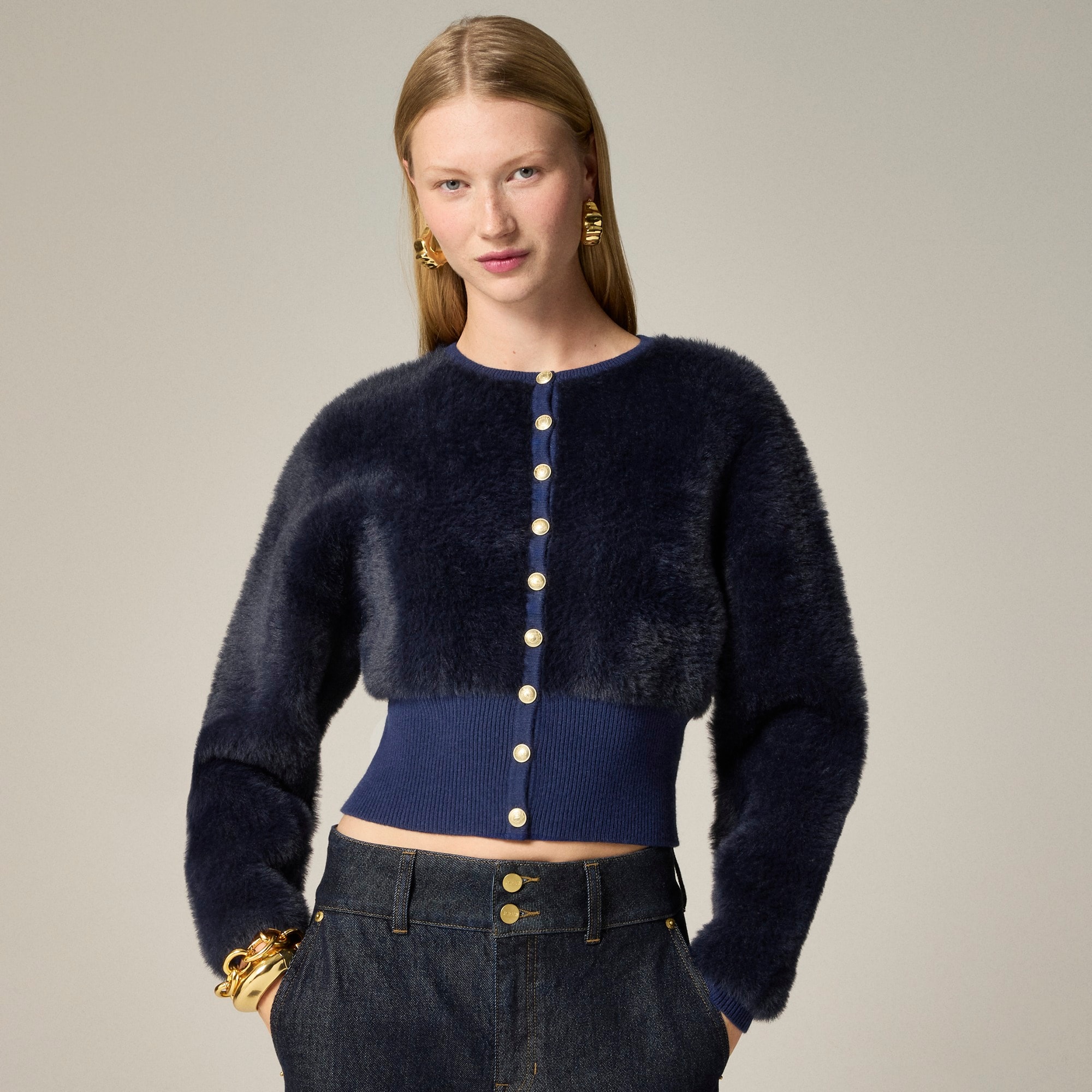 J.Crew: Fitted-waist Cardigan In Fuzzy Yarn For Women