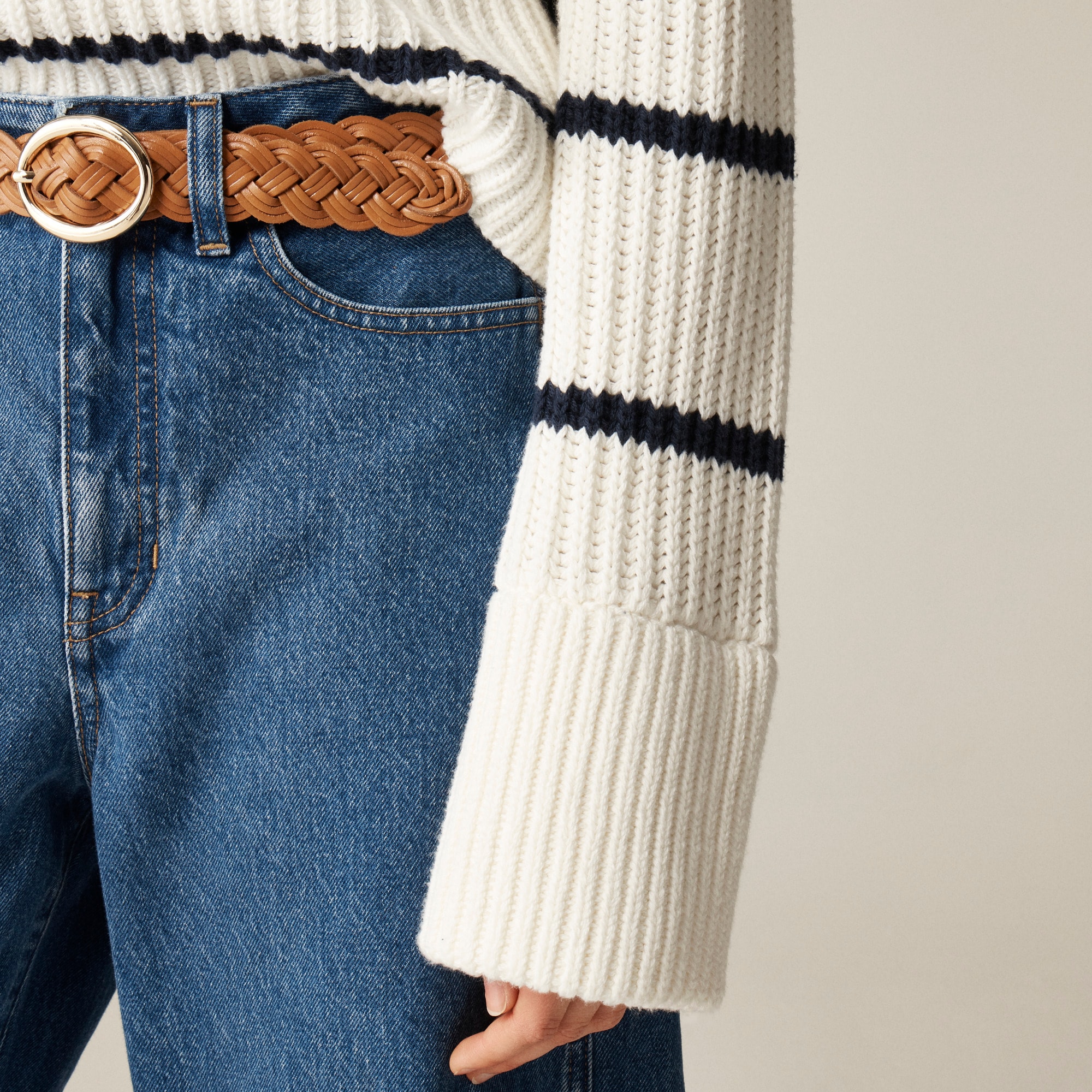 Heritage cotton fisherman crewneck sweater in stripe