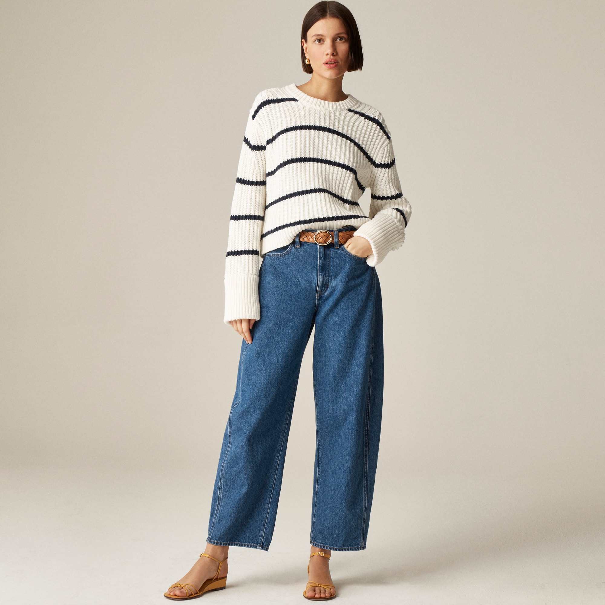Heritage cotton fisherman crewneck sweater in stripe