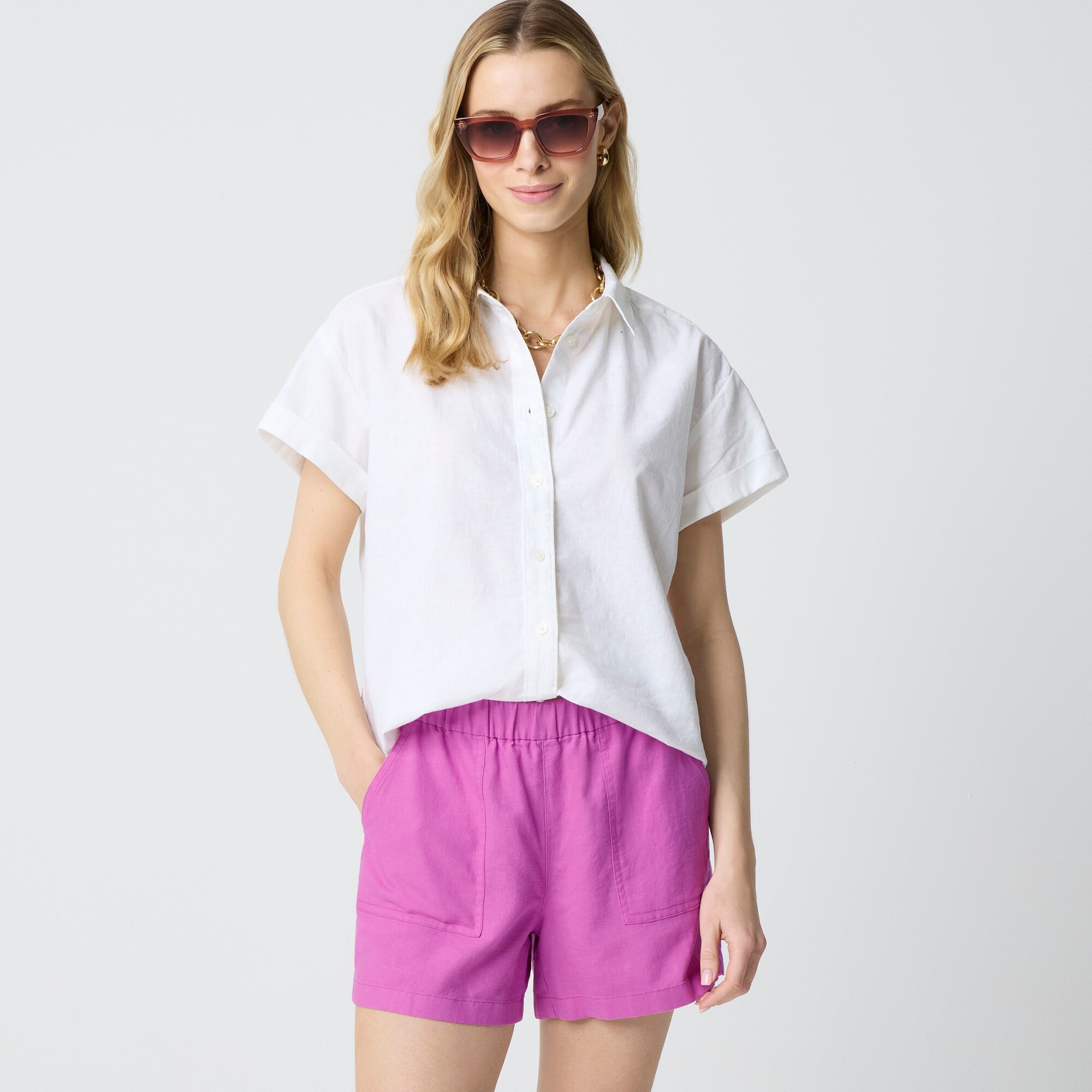 womens Linen-blend pull-on short