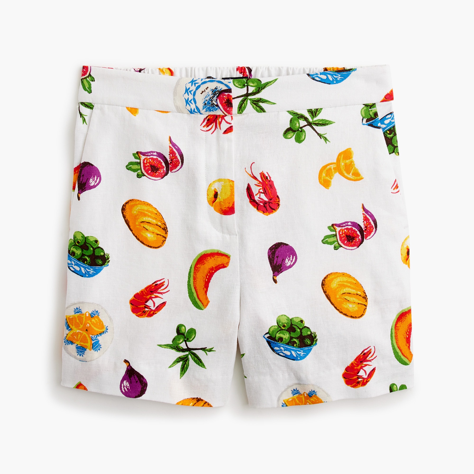linen-blend elastic-back short for women