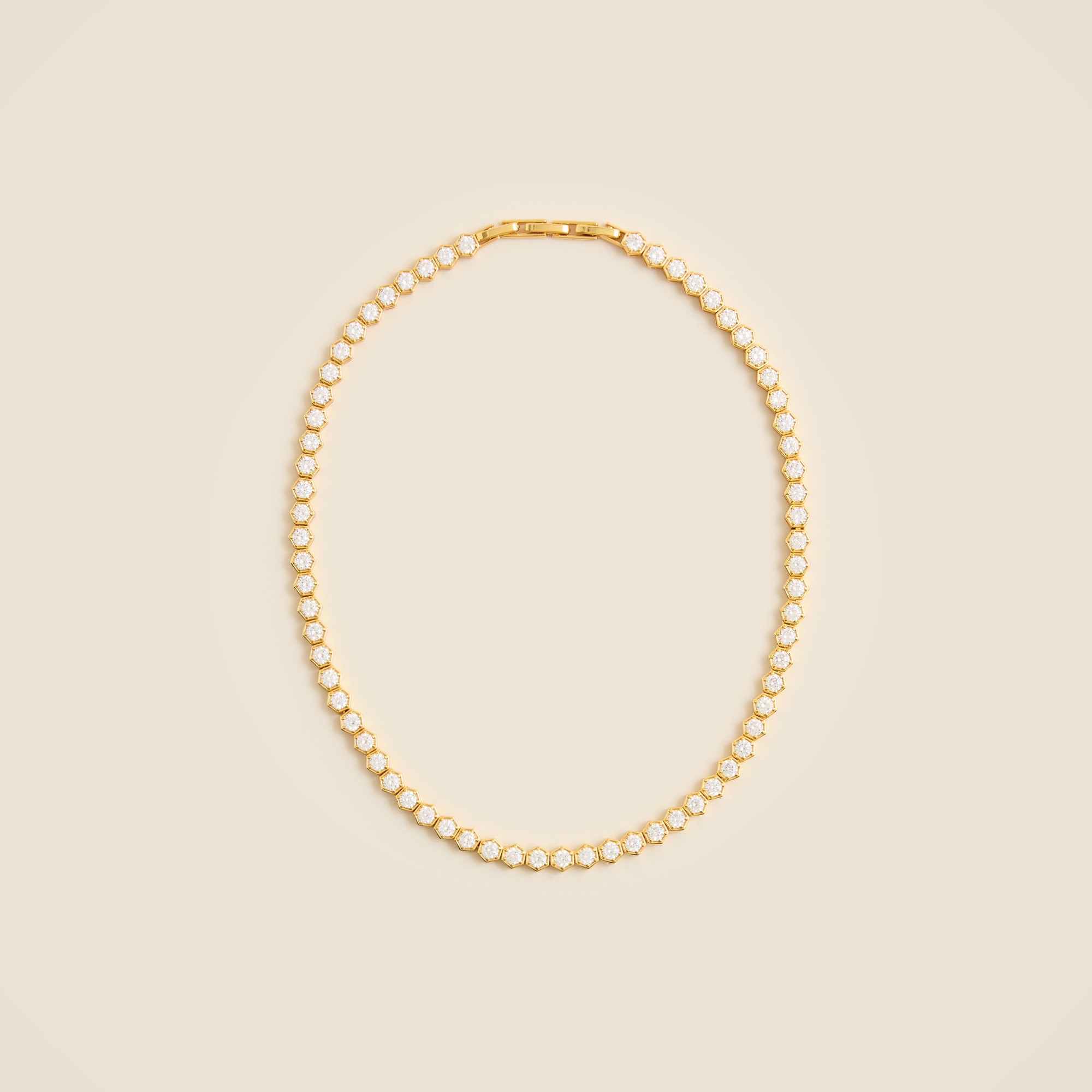 Hexagon cubic zirconia bezel-set tennis necklace