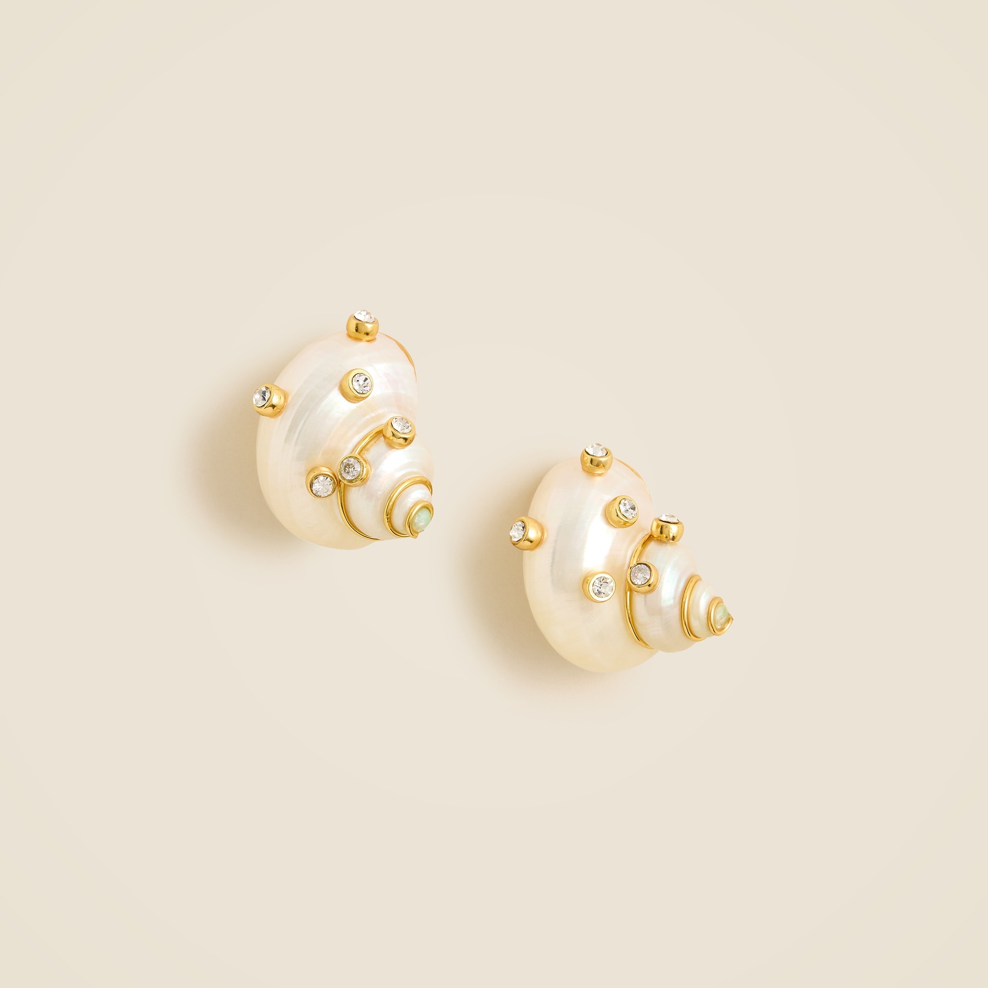 womens Seashell stud earrings with crystals