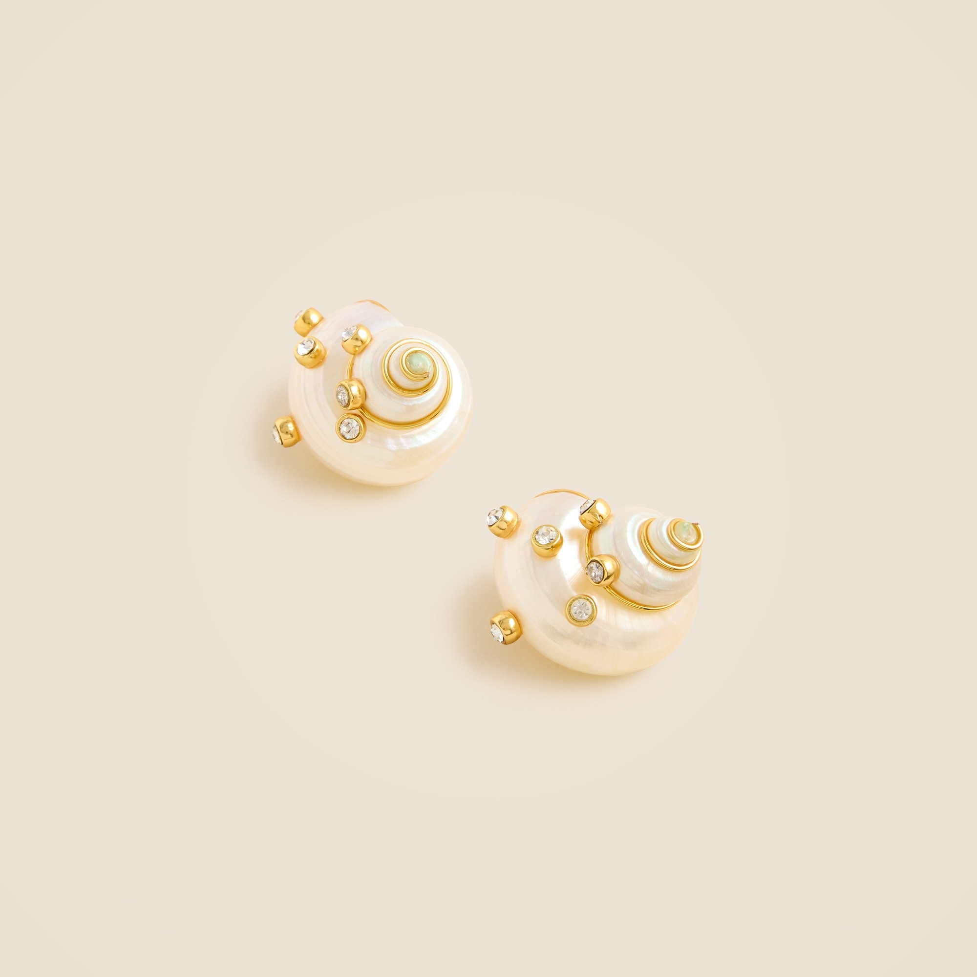 Seashell stud earrings with crystals