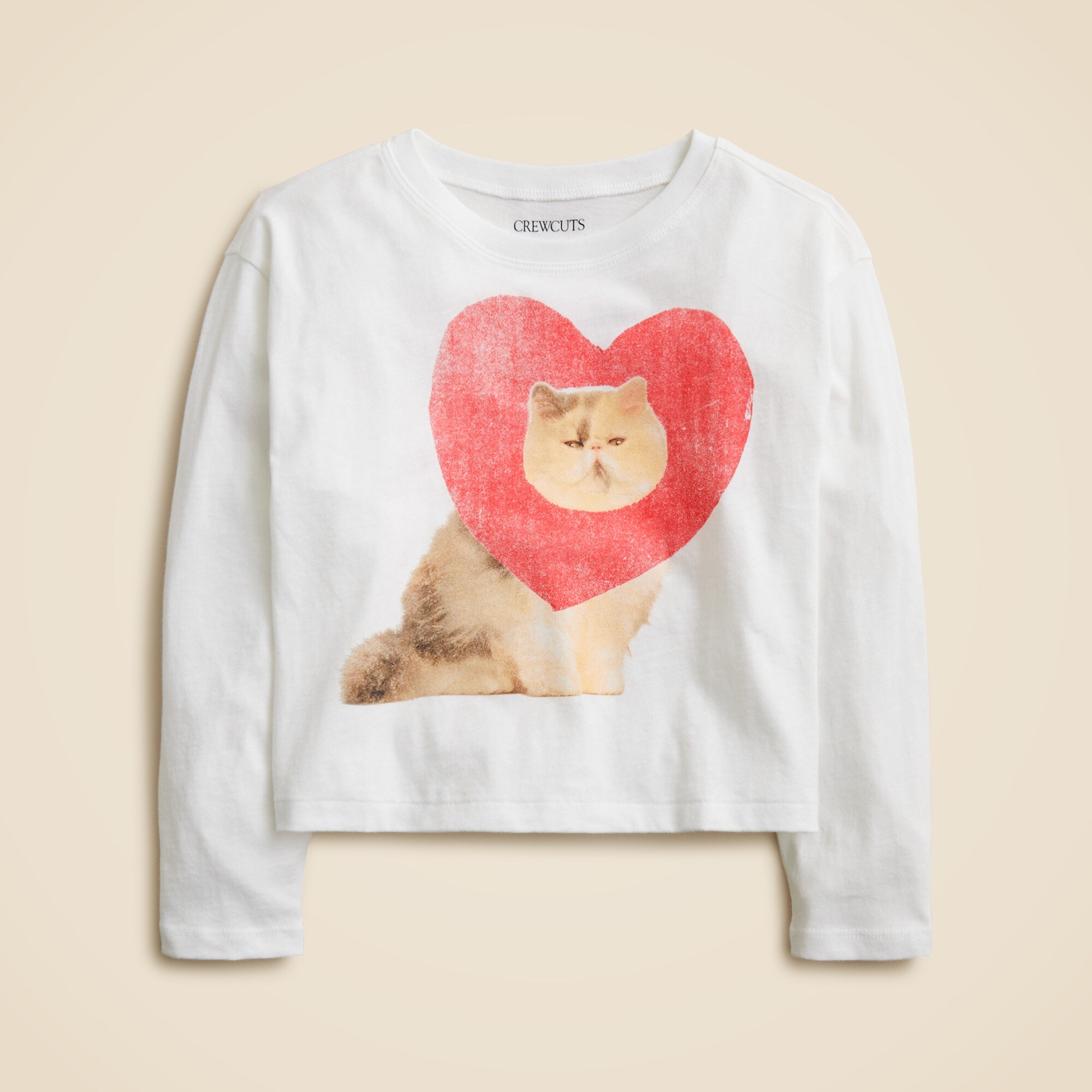 girls Girls' long-sleeve heart cat graphic T-shirt