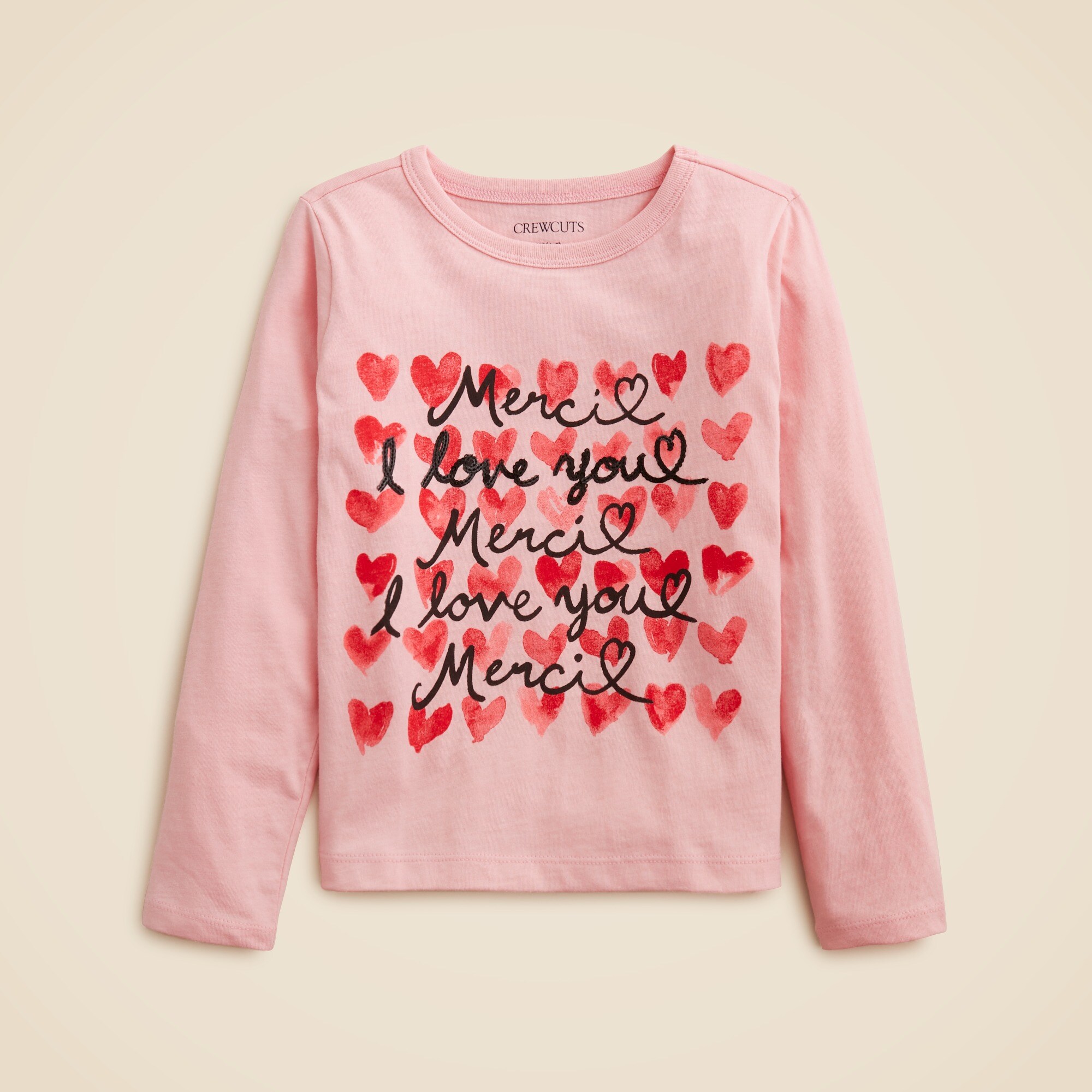  Girls' long-sleeve "merci" graphic T-shirt