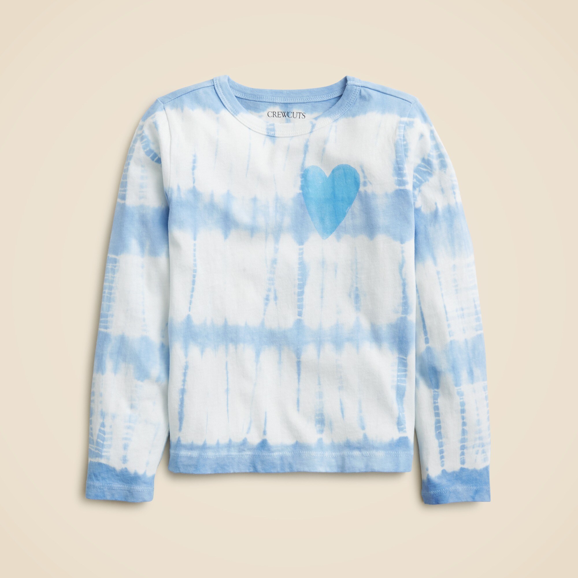 Girls' long-sleeve tie-dye heart graphic T-shirt