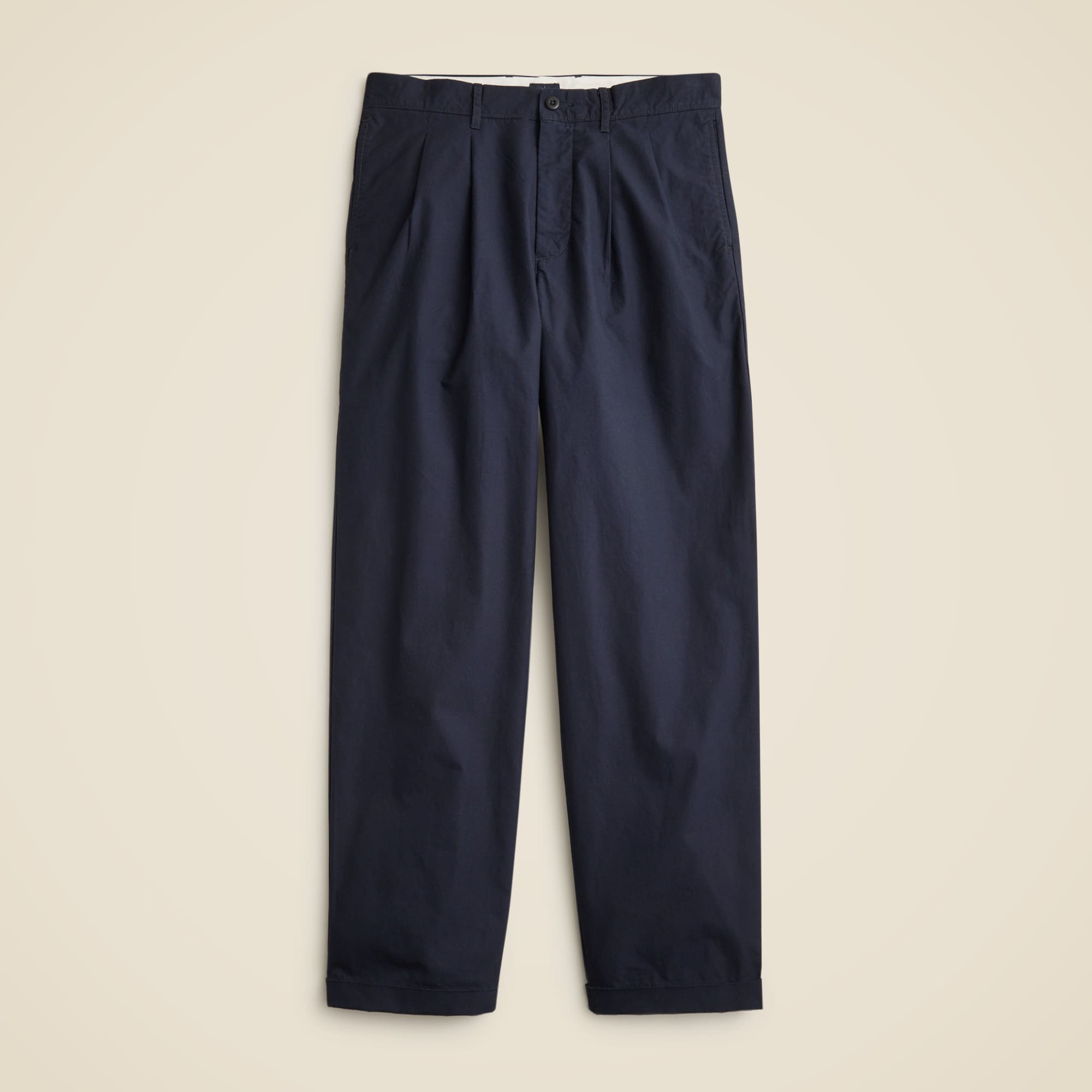 Relaxed-fit double-pleated cotton poplin chino pant