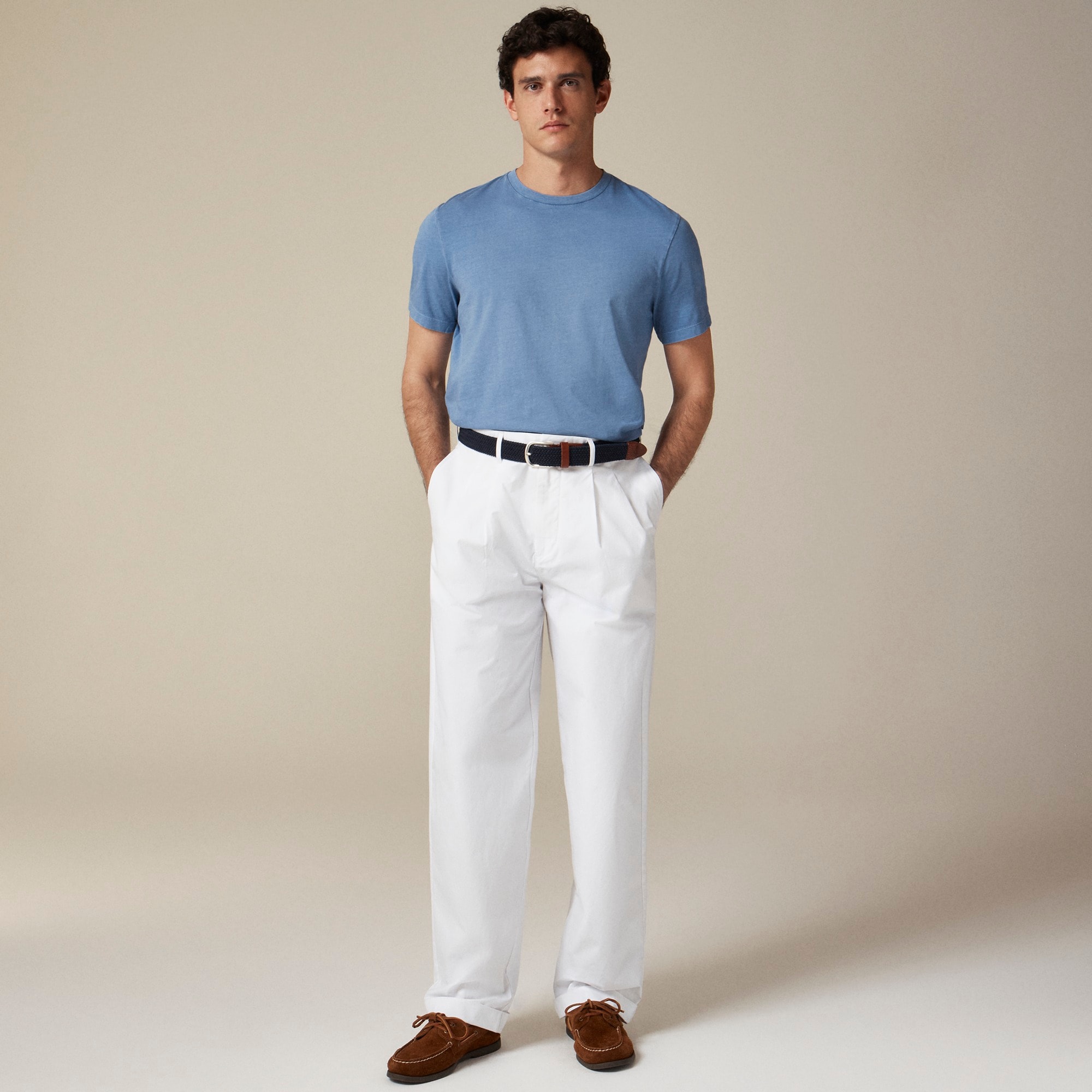 Relaxed-fit double-pleated cotton poplin chino pant