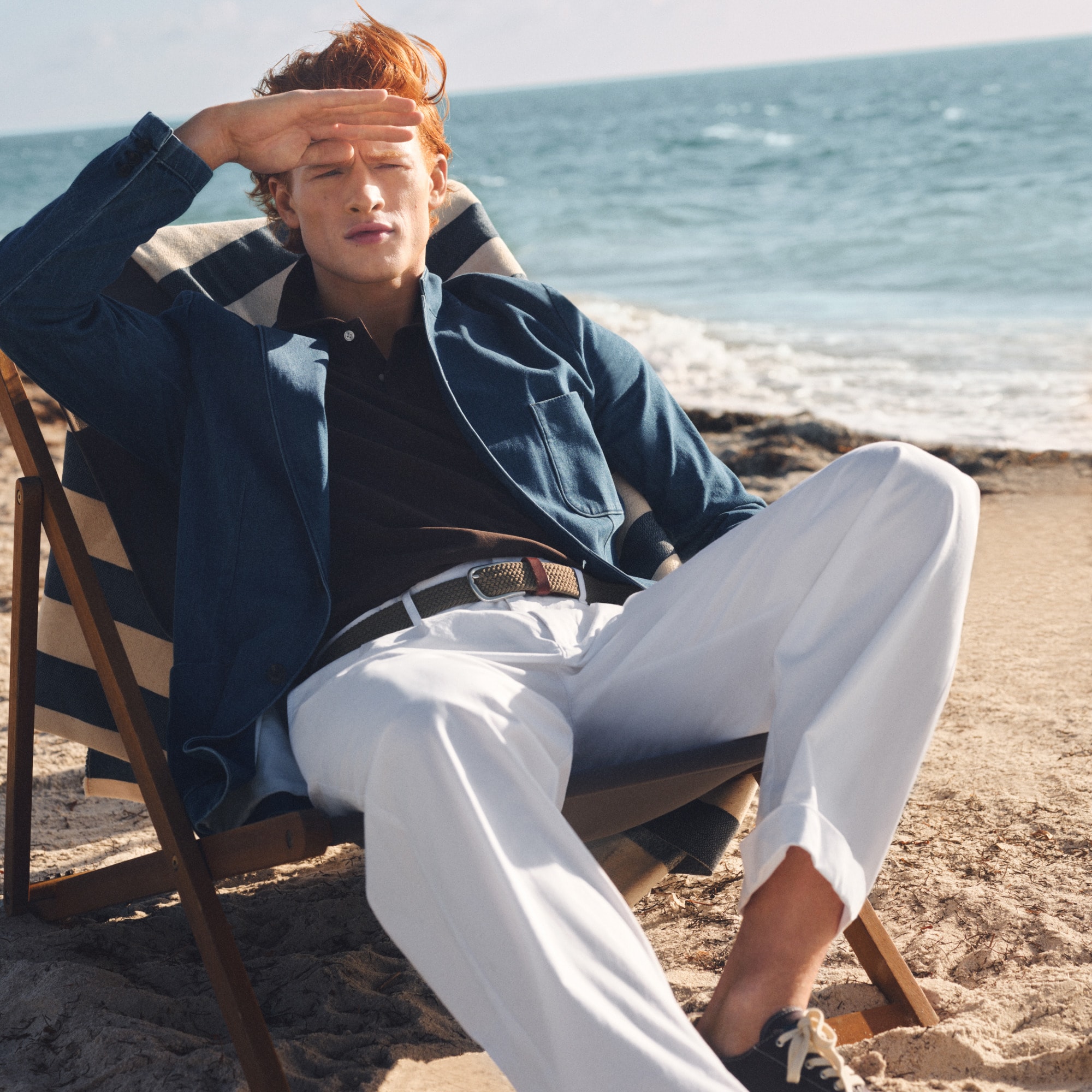 Relaxed-fit double-pleated cotton poplin chino pant