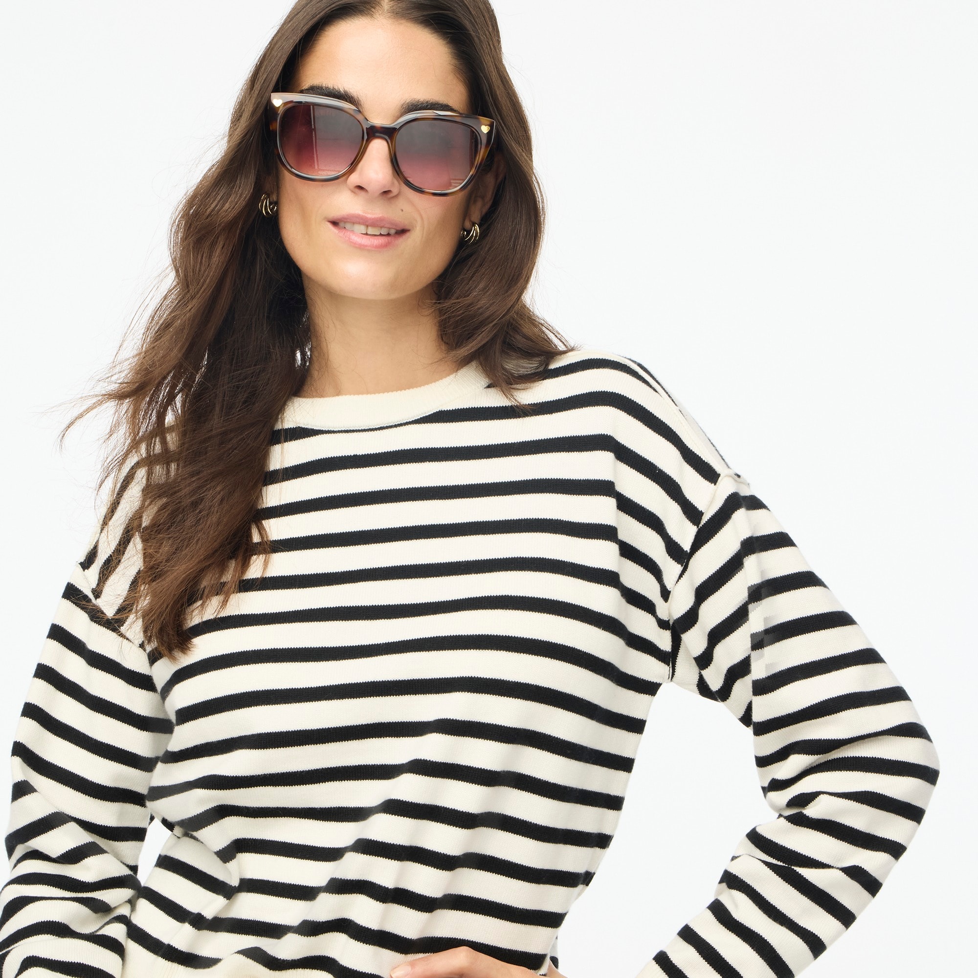 Factory: Striped Drop-shoulder Pullover For Women