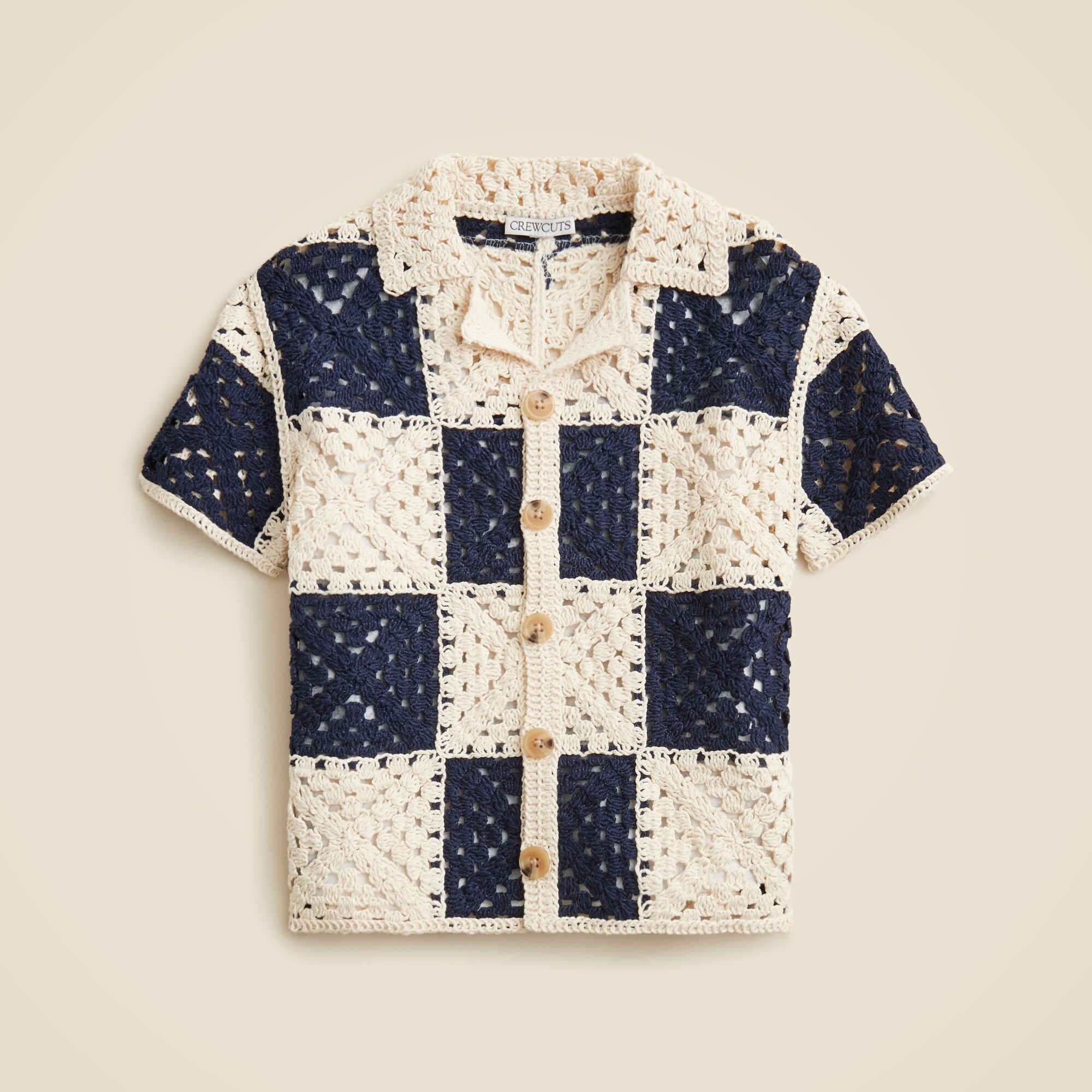  Kids' short-sleeve checker crochet camp shirt