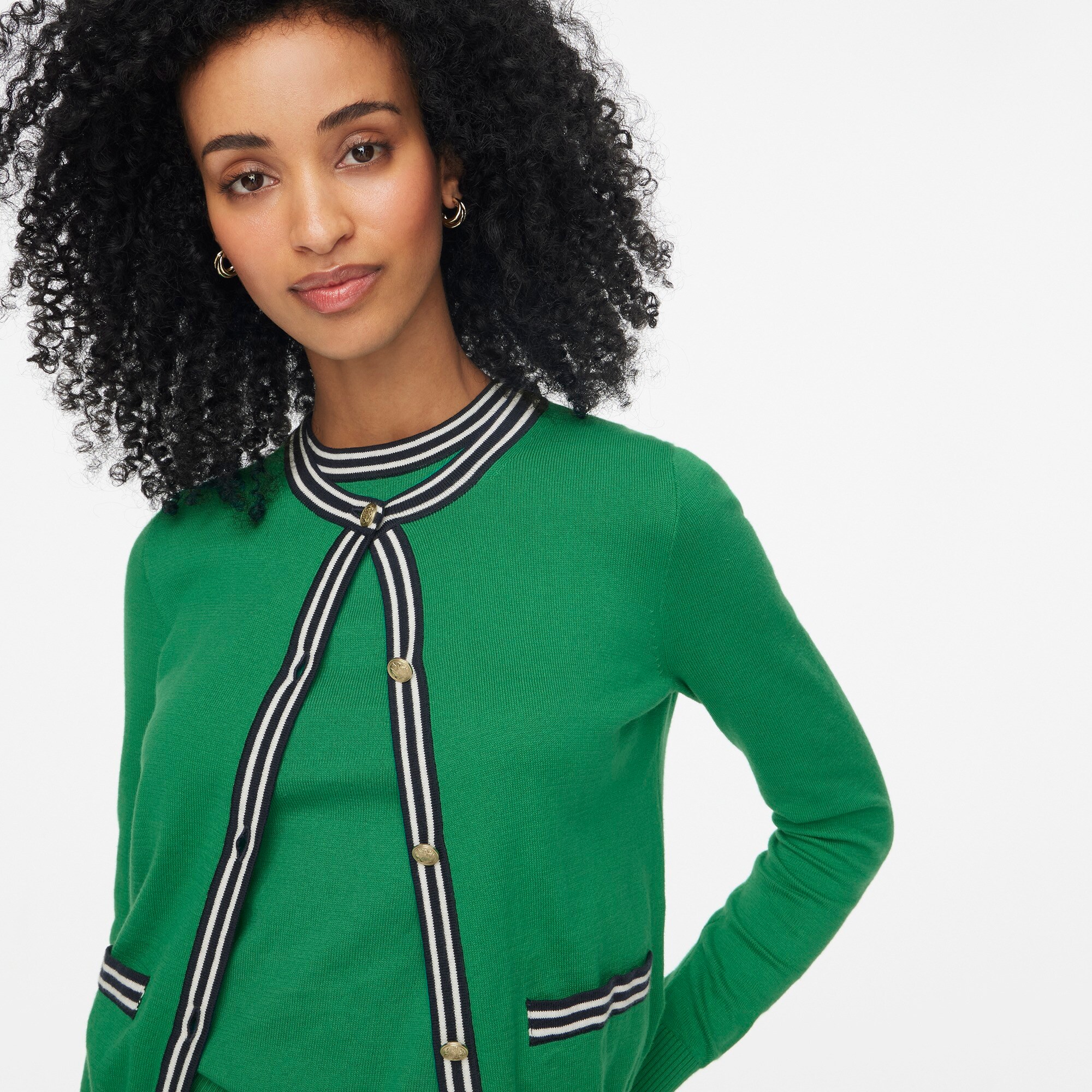 Contrast-trim cardigan sweater
