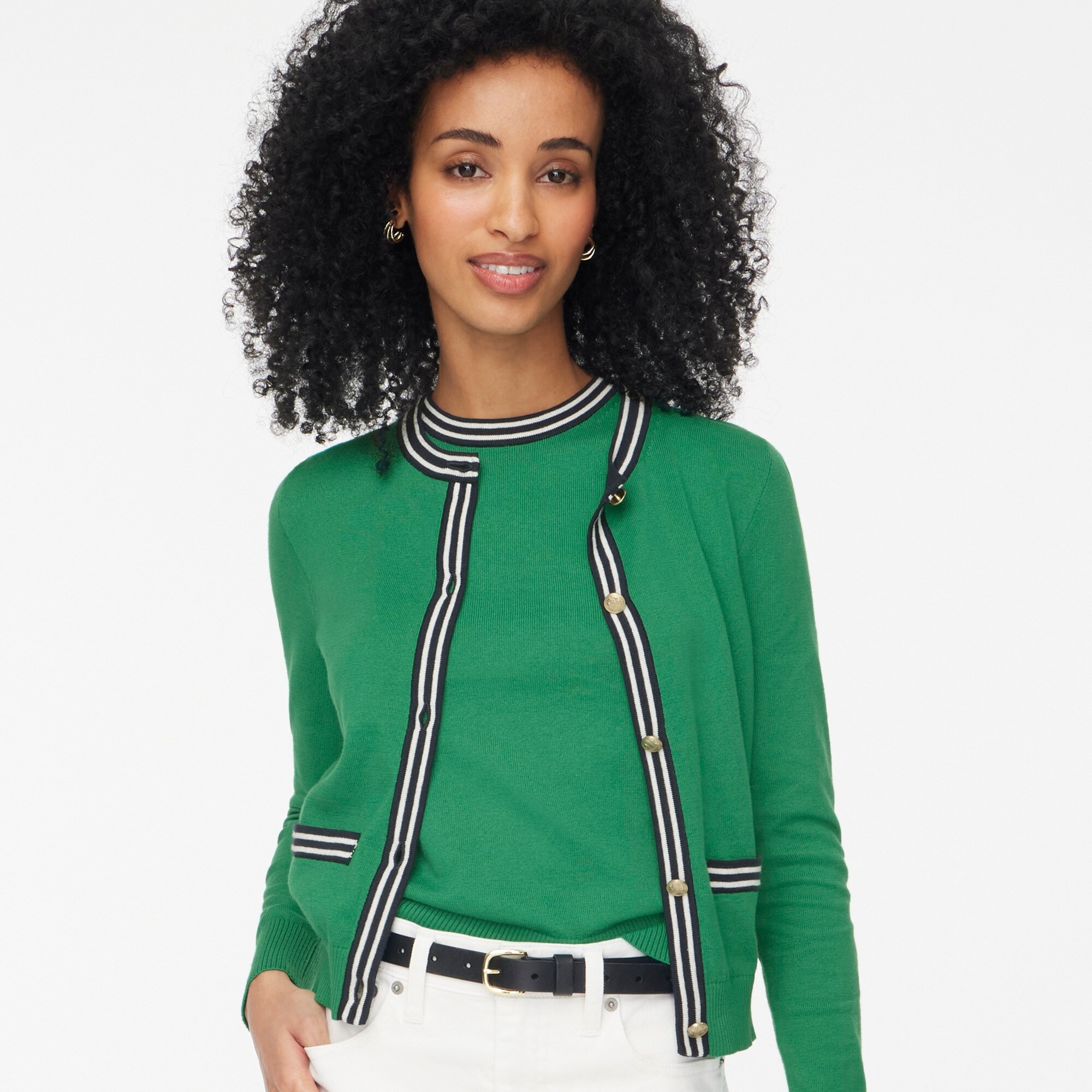 factory: contrast-trim cardigan sweater for women