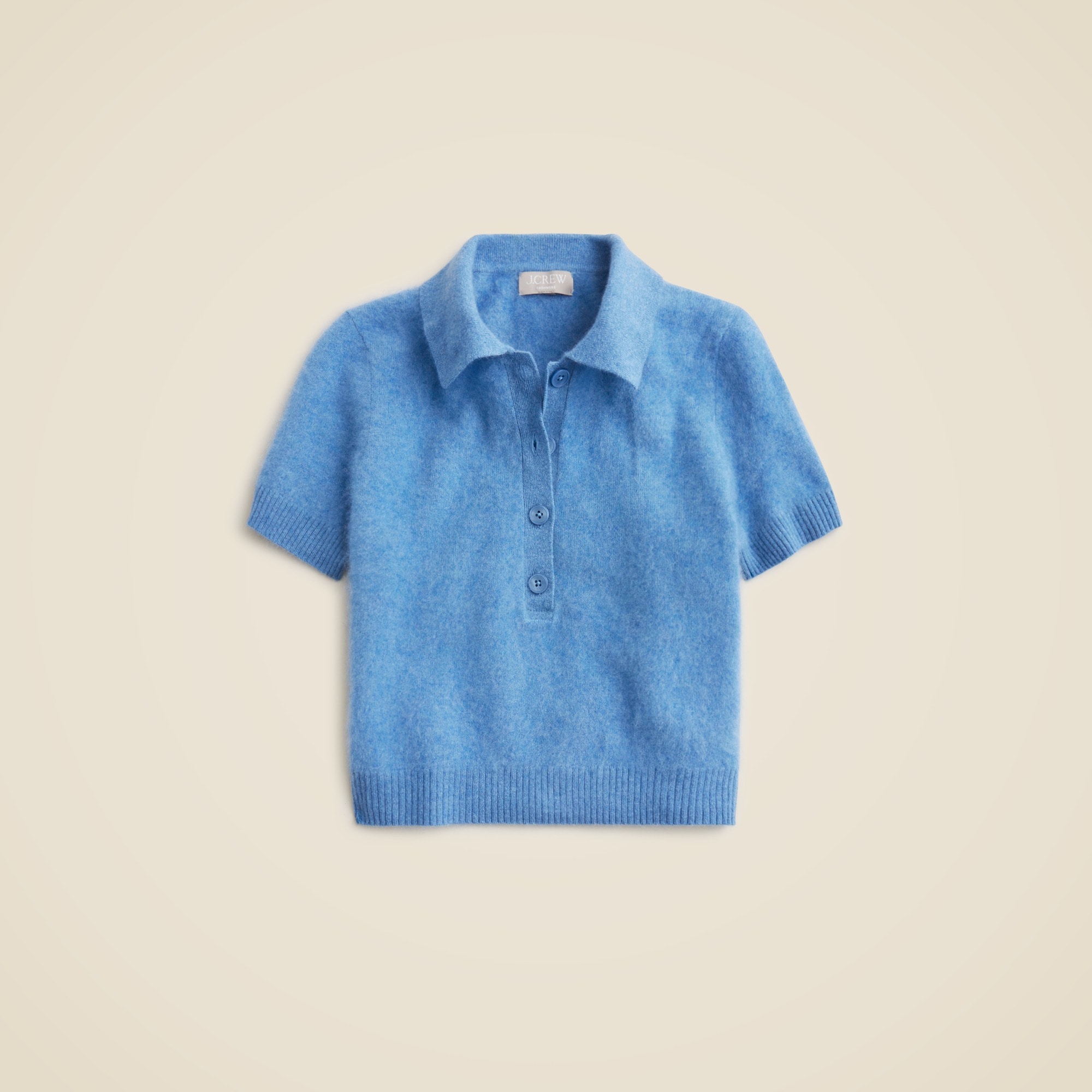 Brushed cashmere short-sleeve sweater-polo