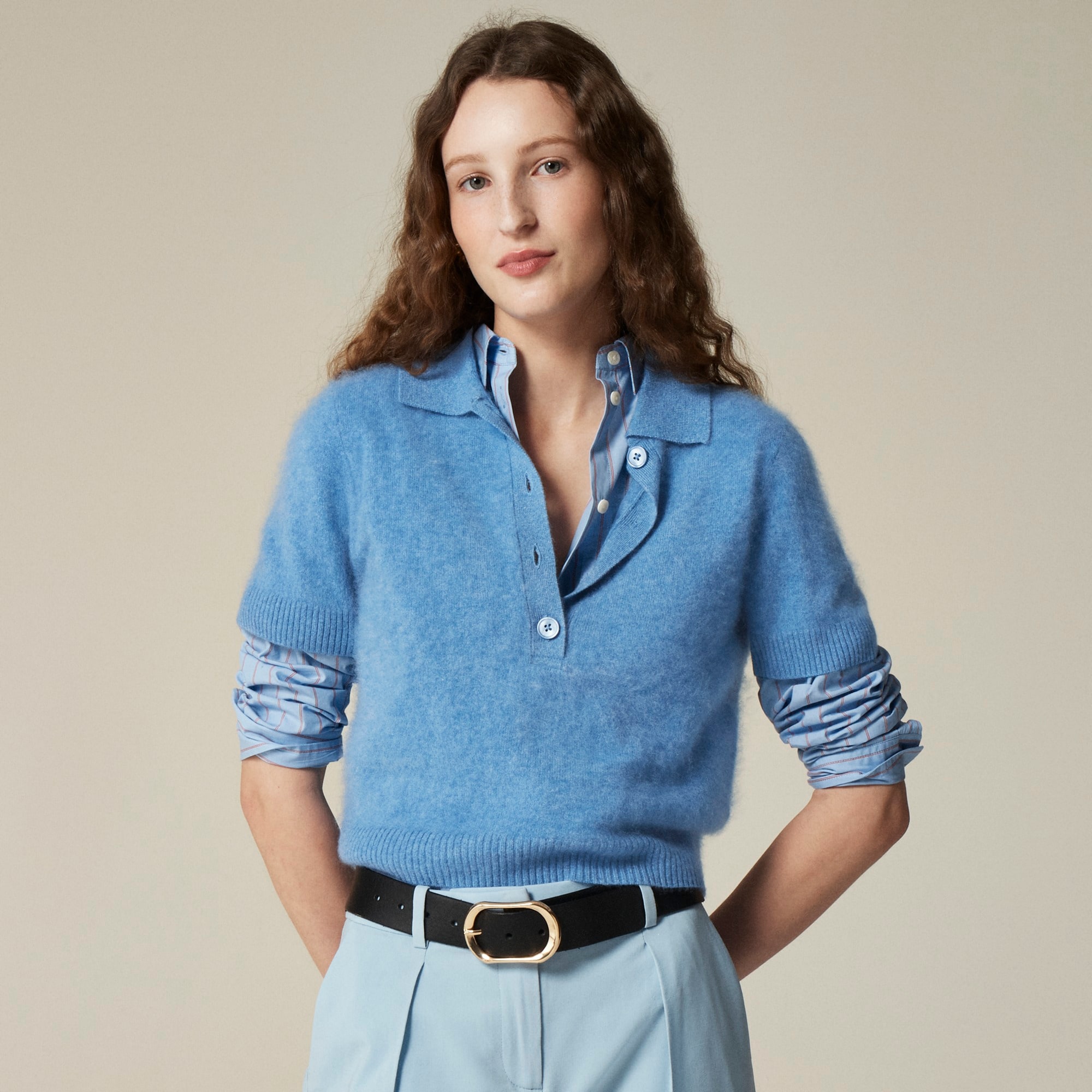 womens Brushed cashmere short-sleeve sweater-polo