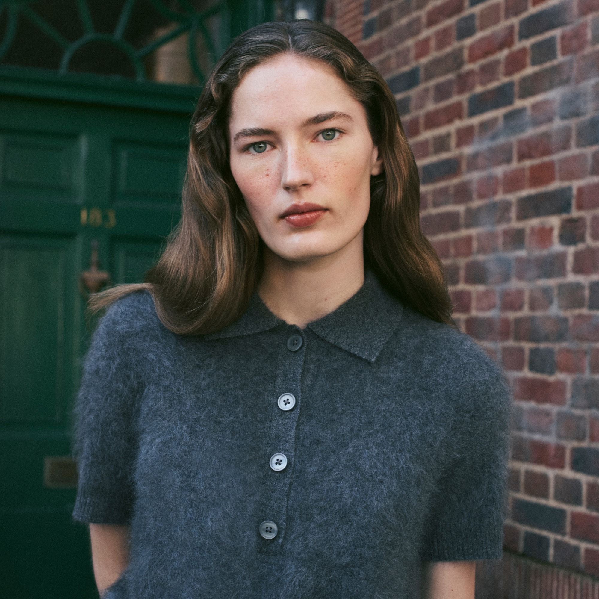 womens Brushed cashmere short-sleeve sweater-polo