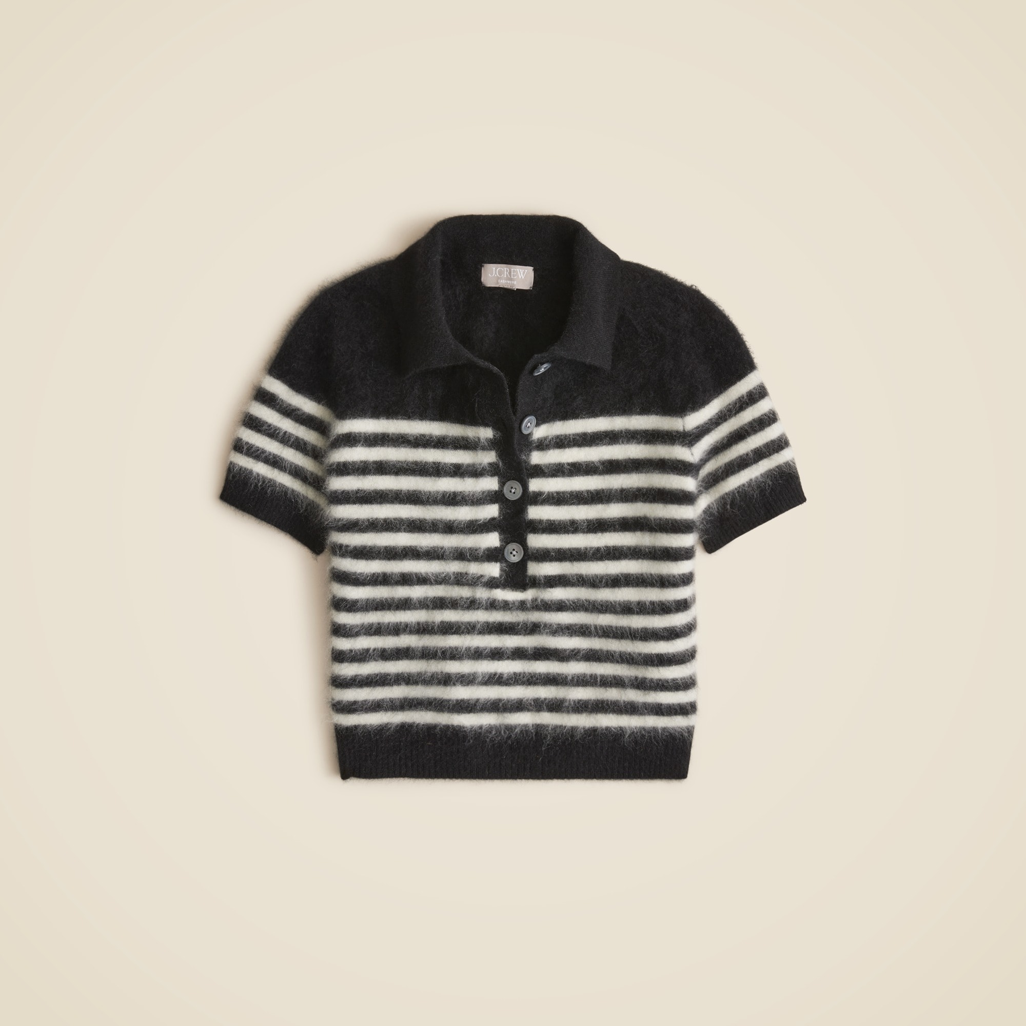 womens Brushed cashmere short-sleeve sweater-polo in stripe