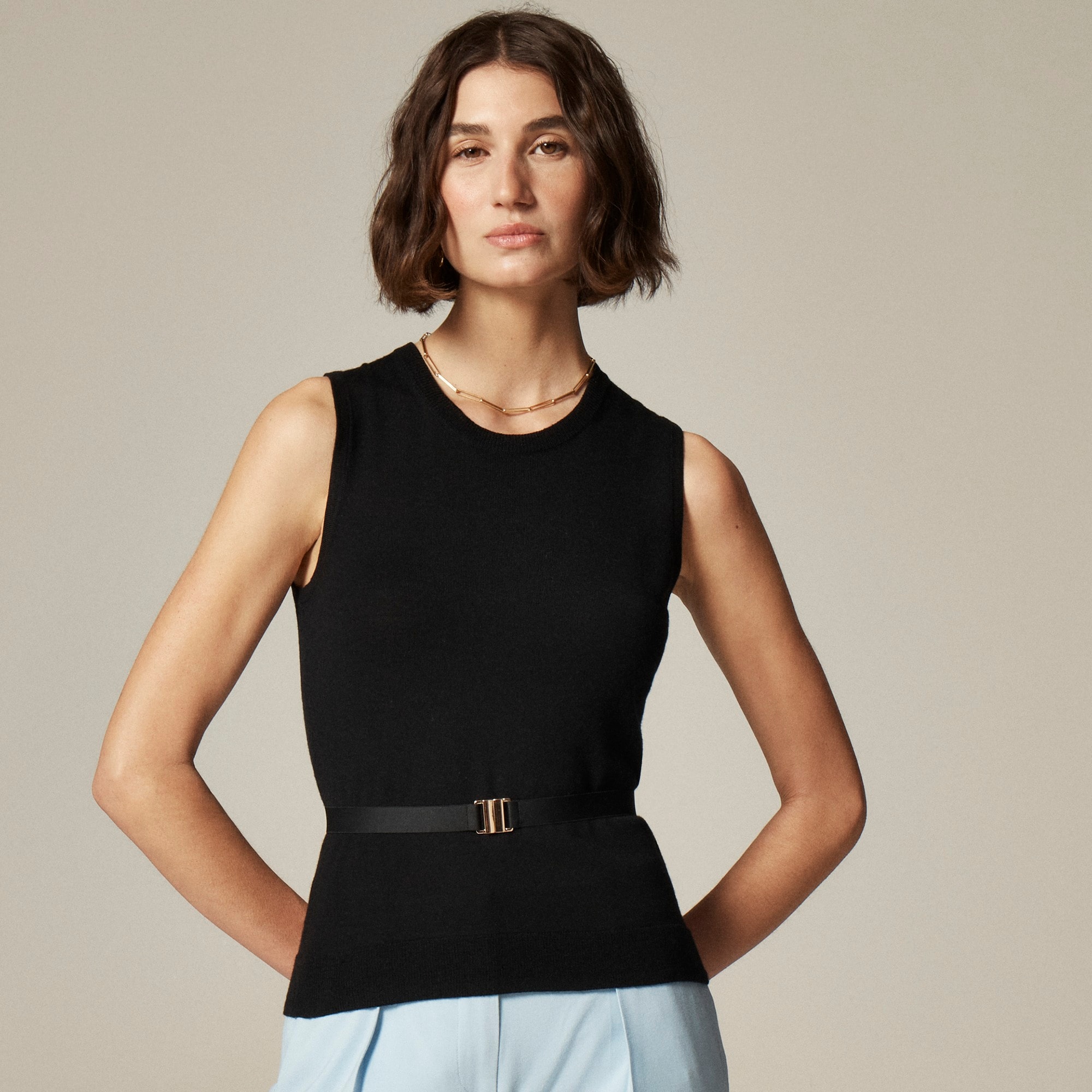 womens Belted sweater shell in merino wool