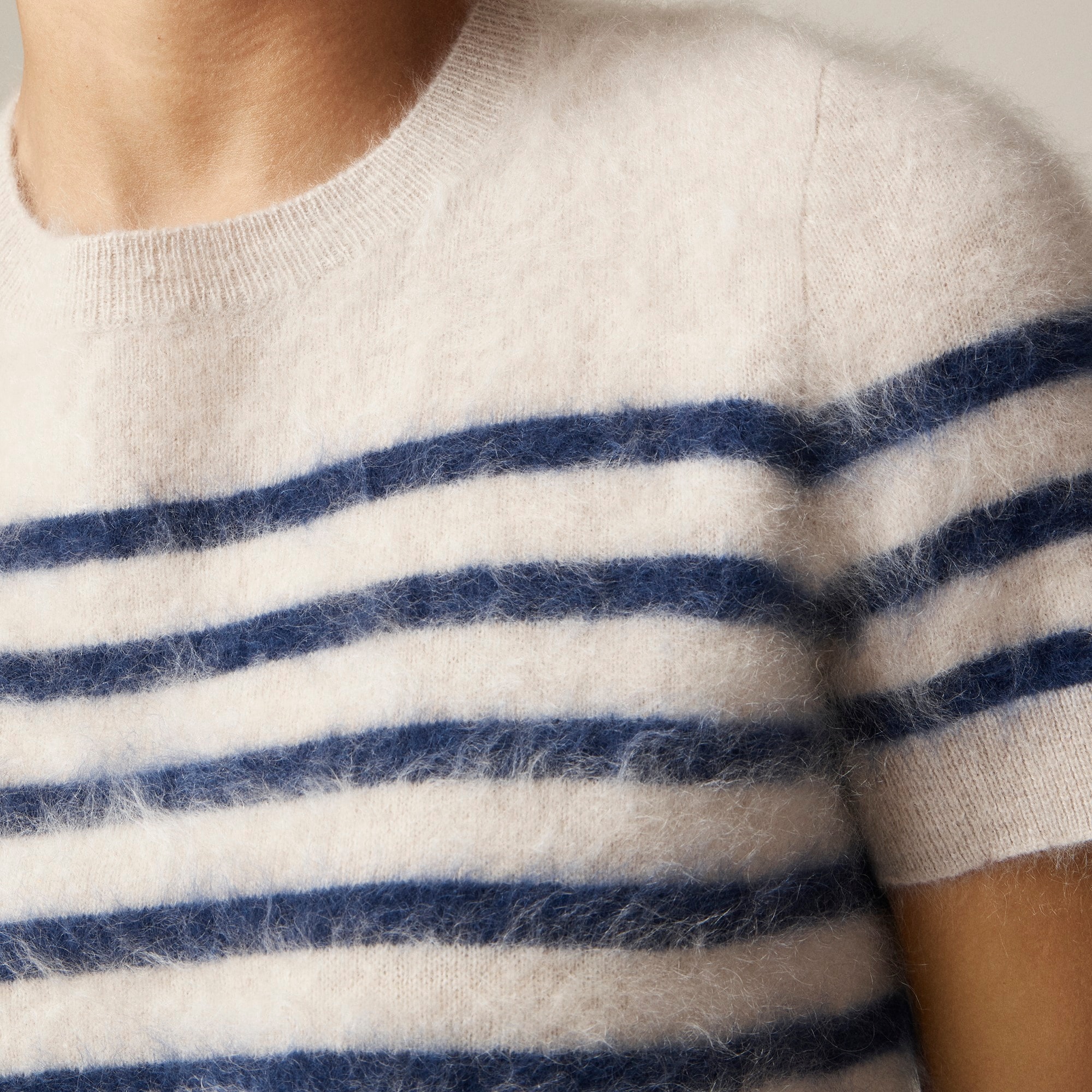 Brushed cashmere T-shirt in stripe