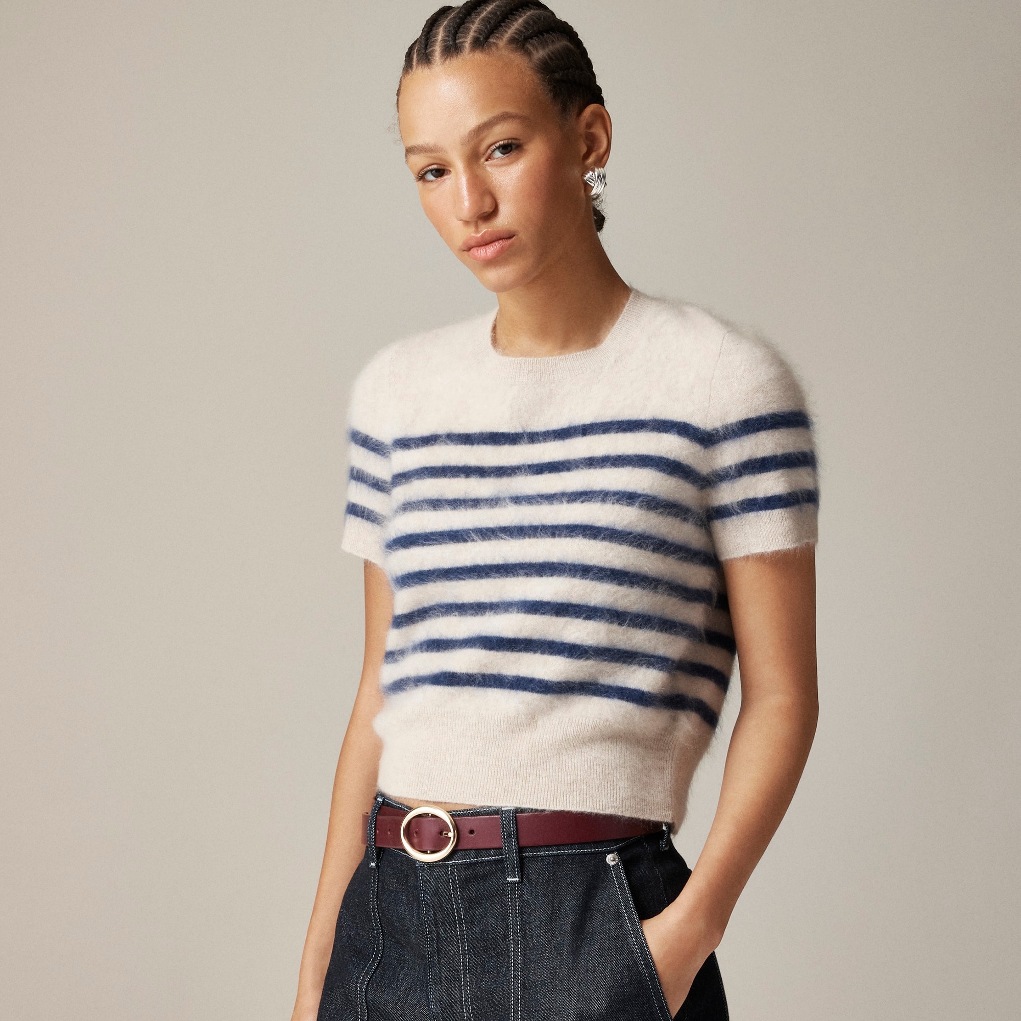 womens Brushed cashmere T-shirt in stripe