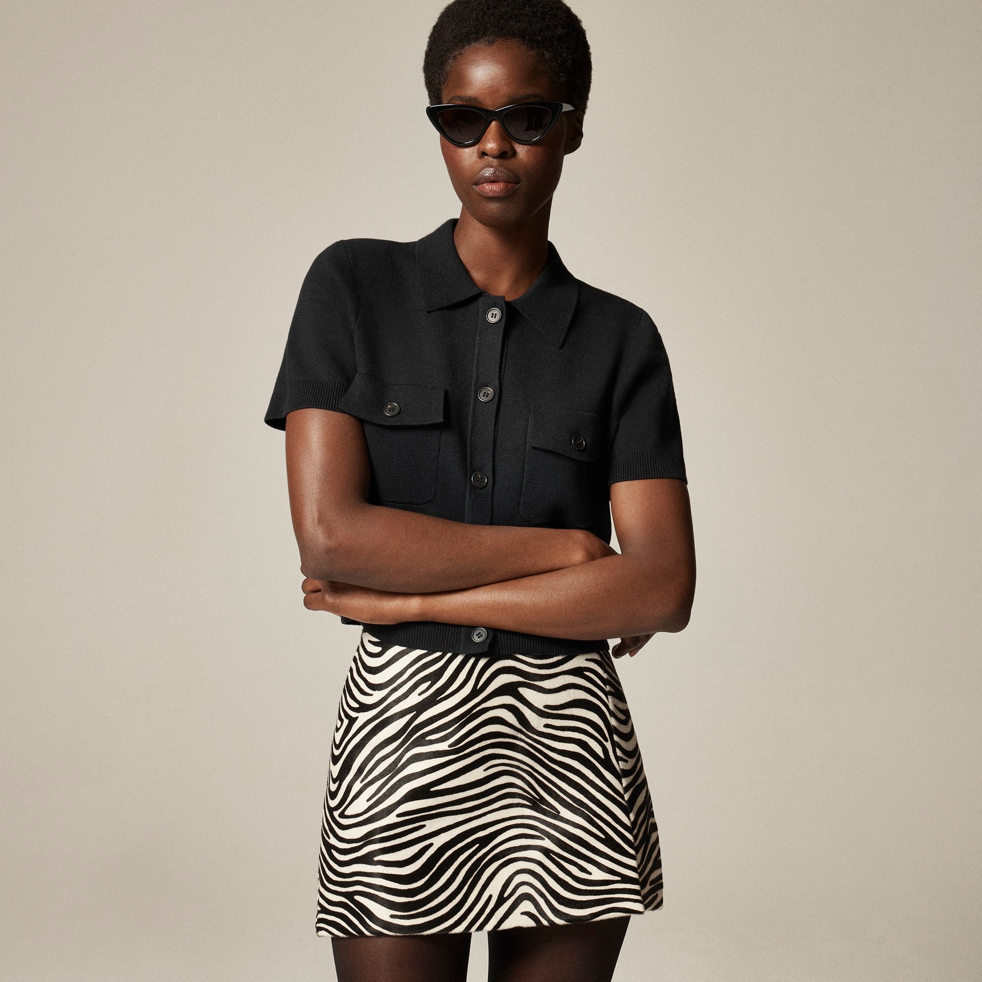 womens Short-sleeve pocket cardigan