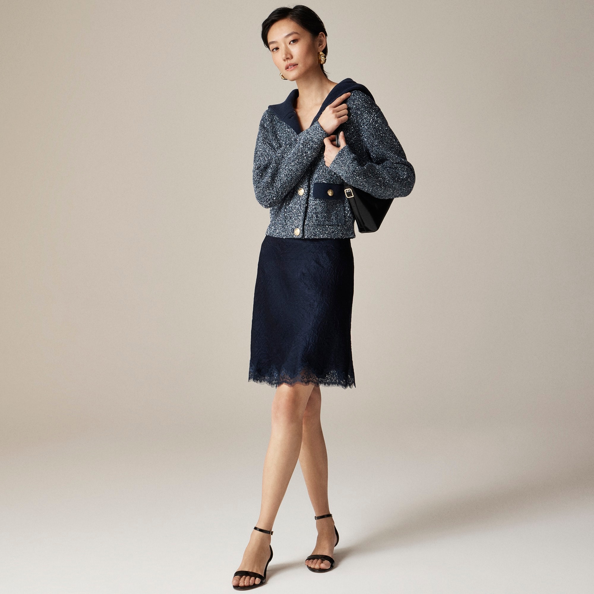 womens Marled sailor-collar cardigan