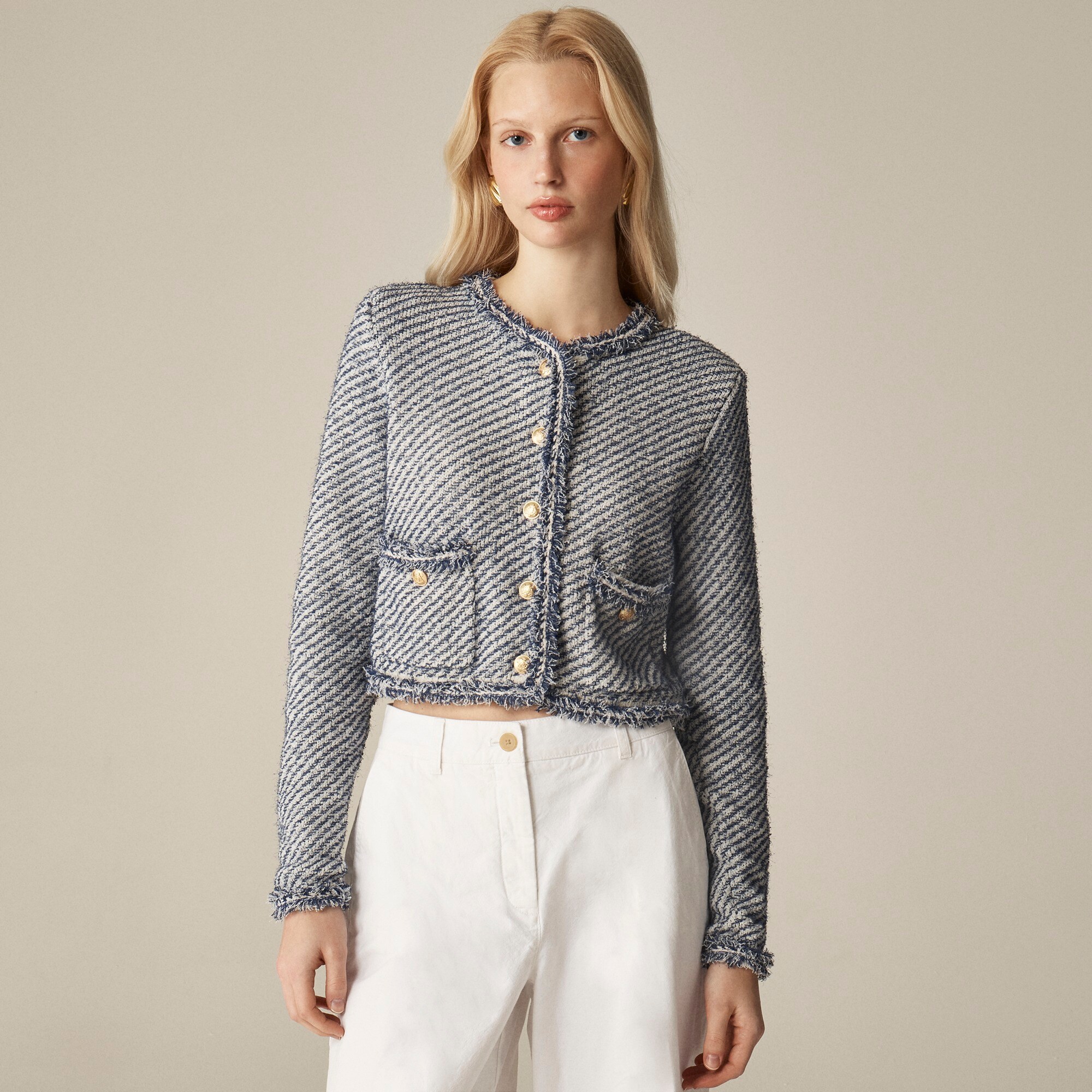 Collection cropped lady jacket in textured cotton