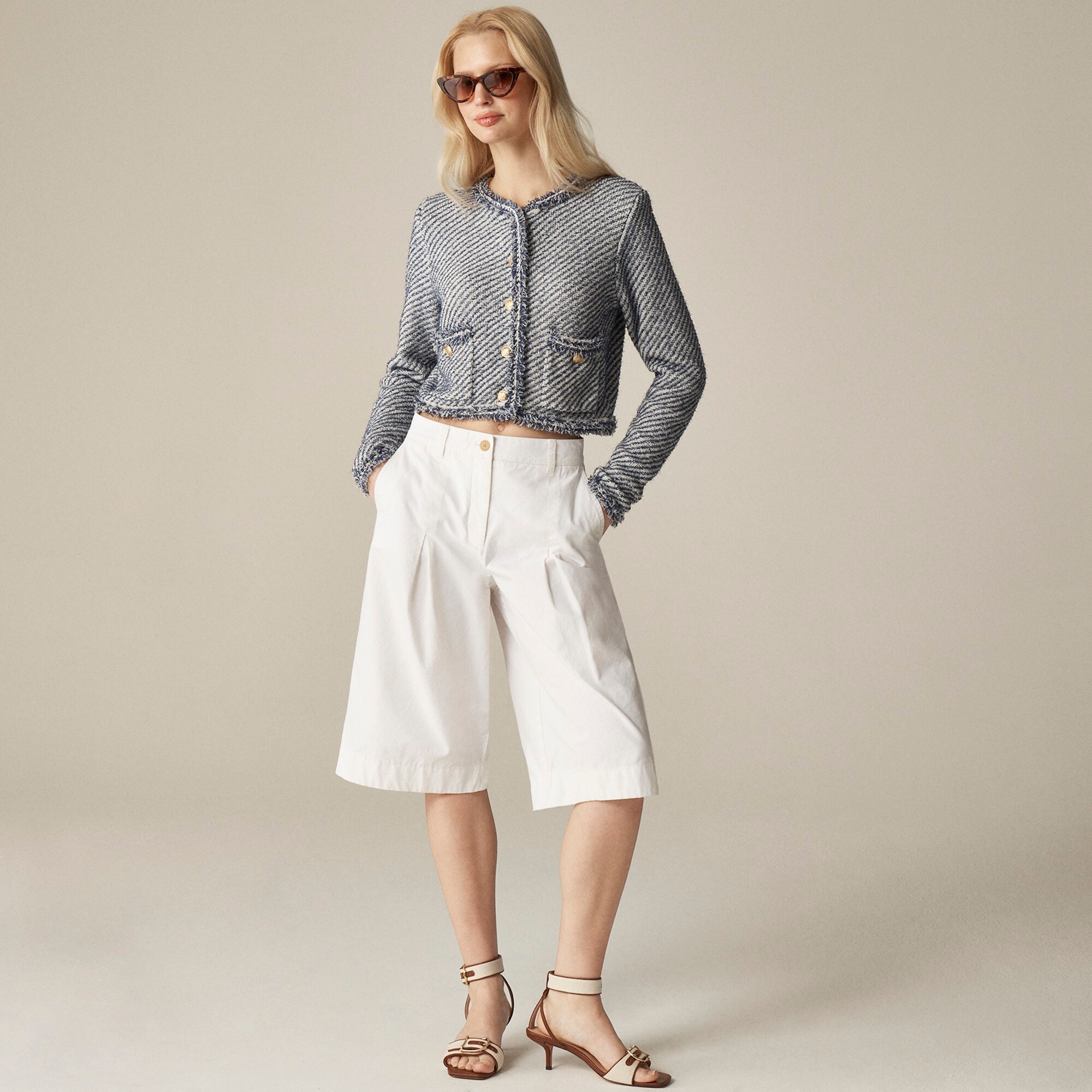 Collection cropped lady jacket in textured cotton