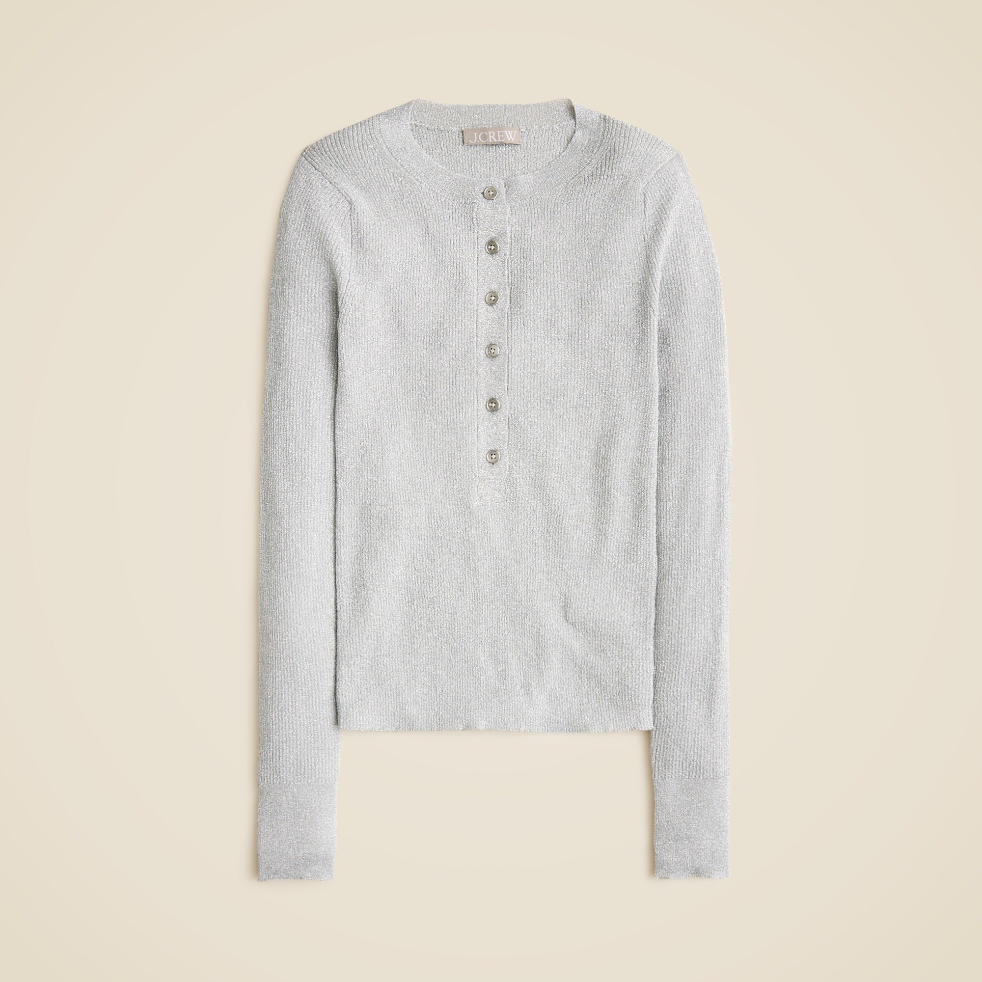 Ribbed henley sweater with  Lurex® metallic threads