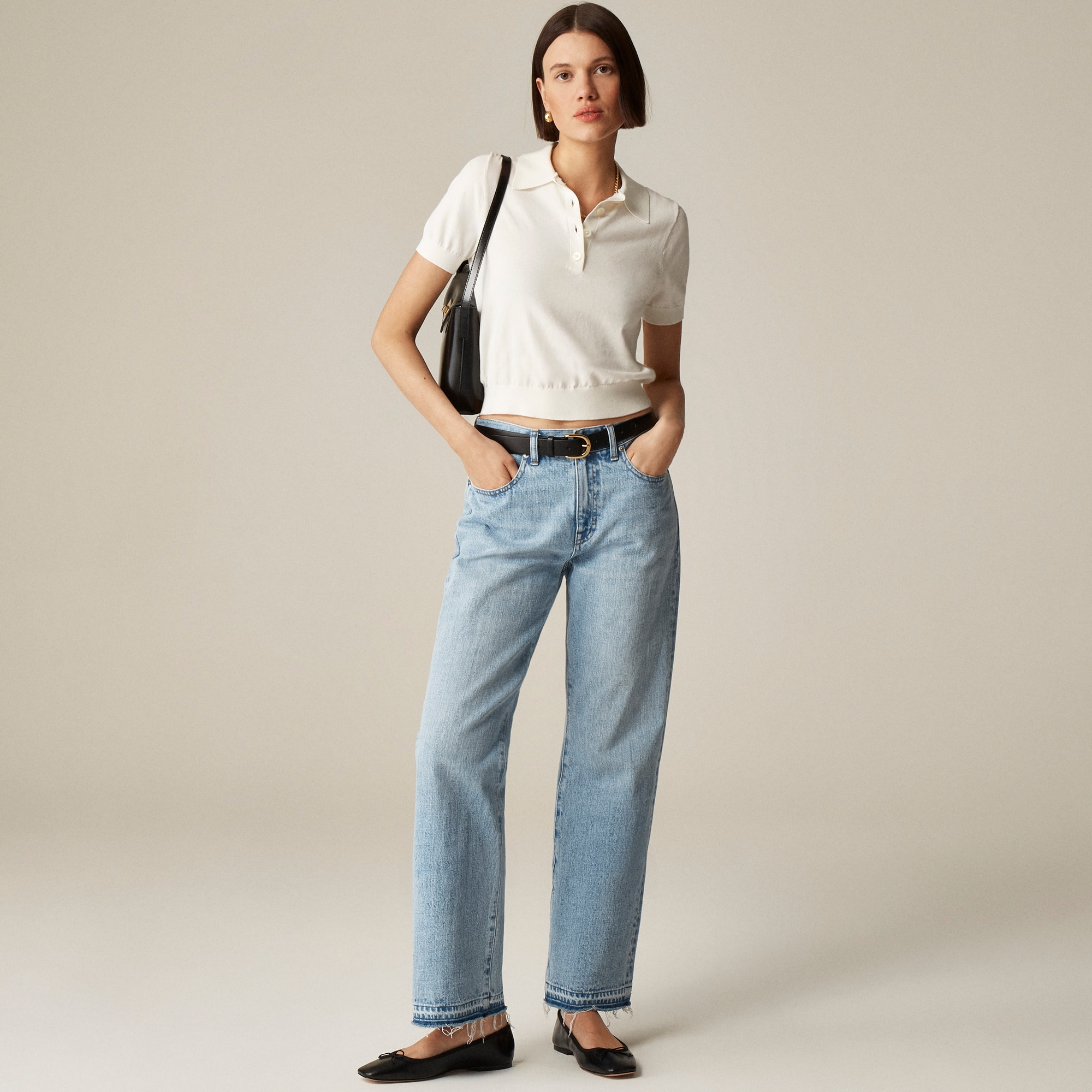 Short-sleeve sweater-polo in premium ultra-fine cotton