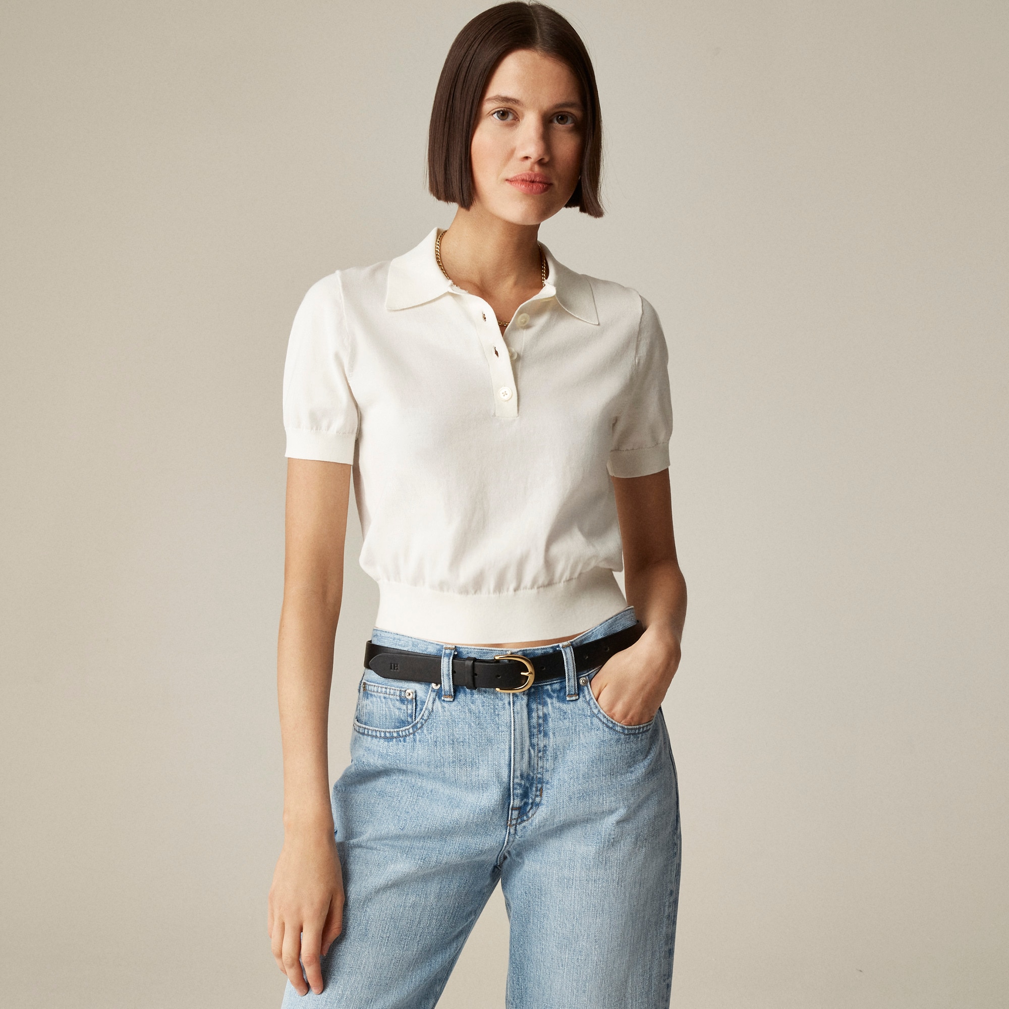 Short-sleeve sweater-polo in premium ultra-fine cotton