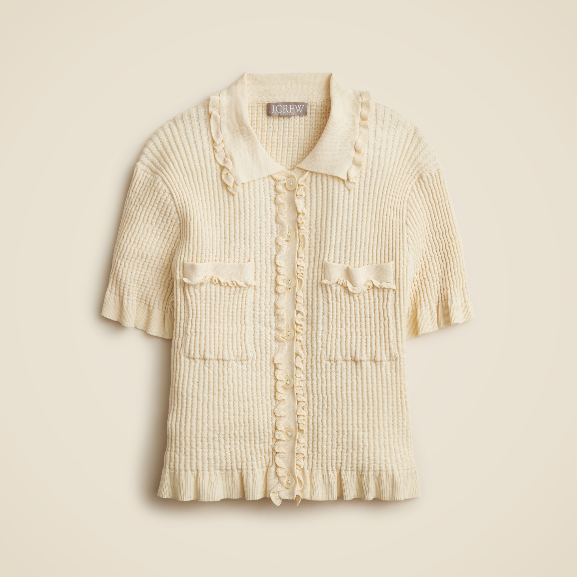 Pointelle ruffle-trim cardigan