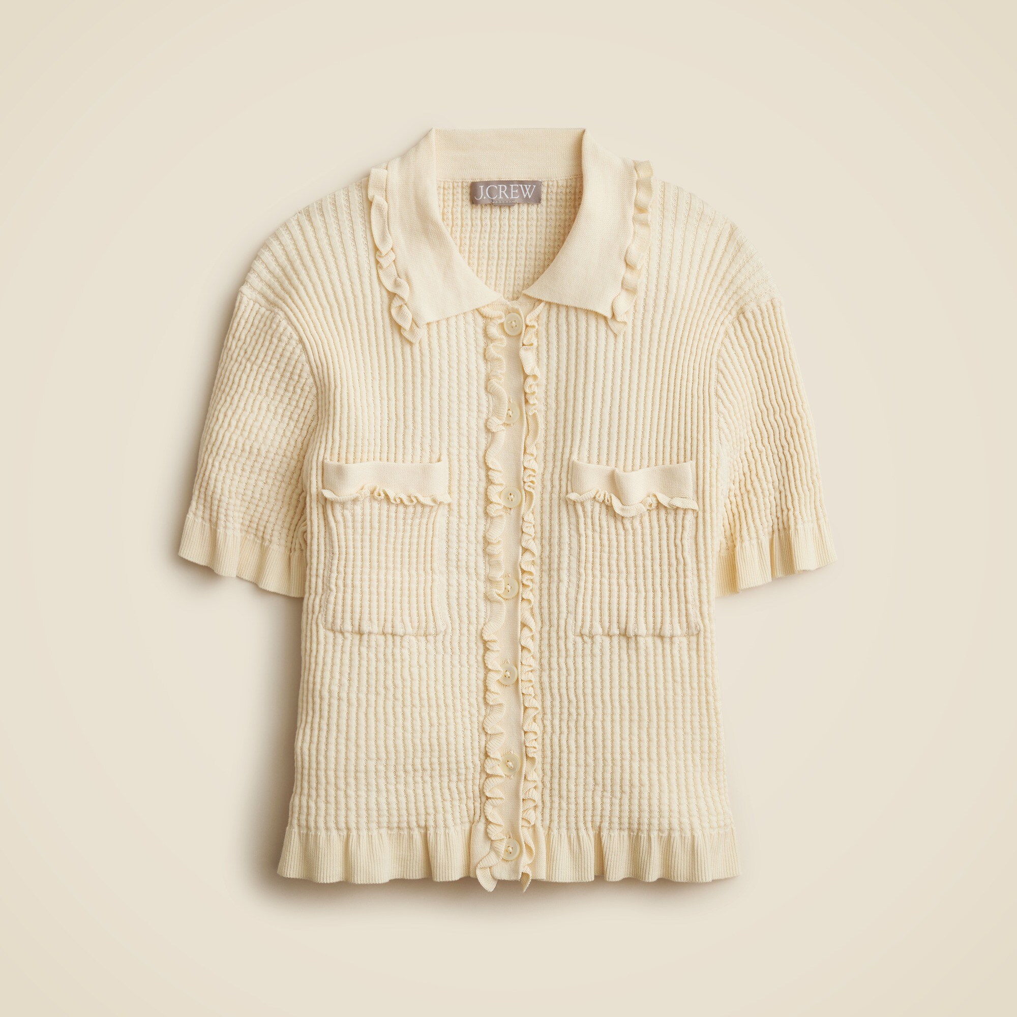 Pointelle ruffle-trim cardigan