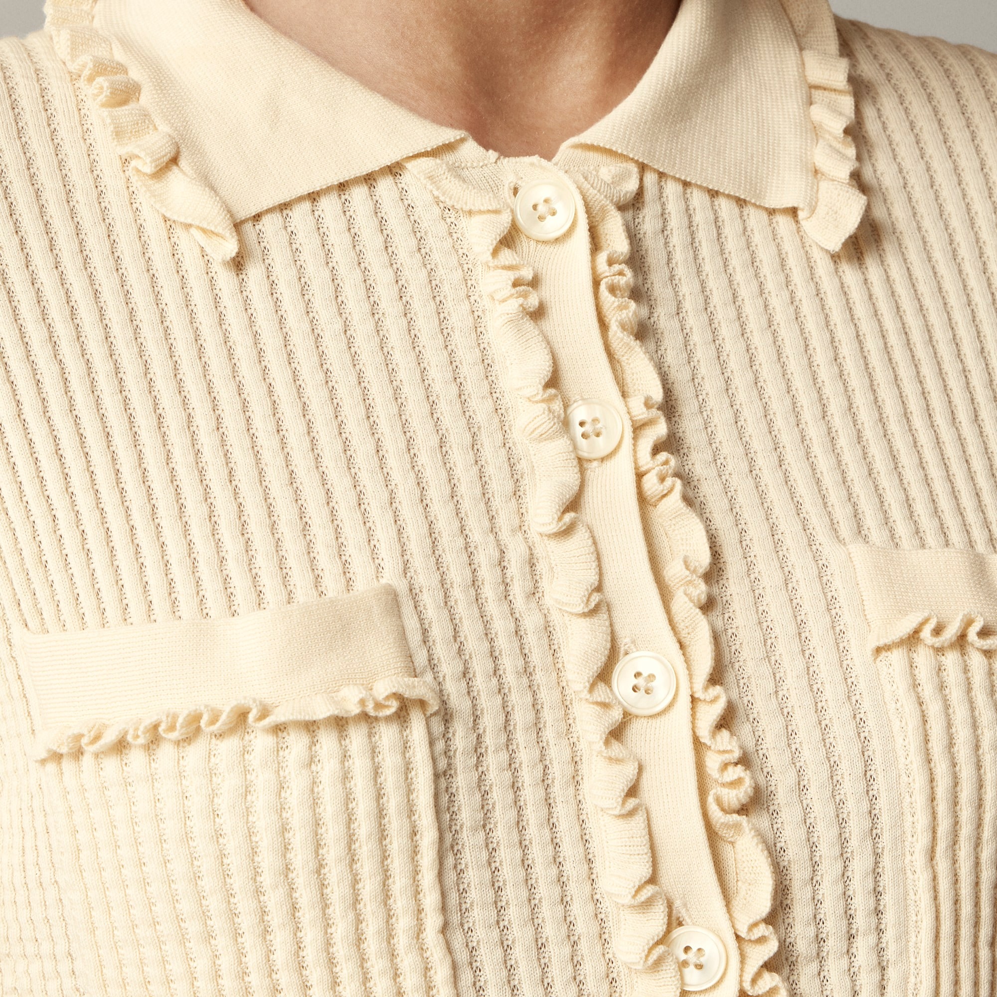 Pointelle ruffle-trim cardigan