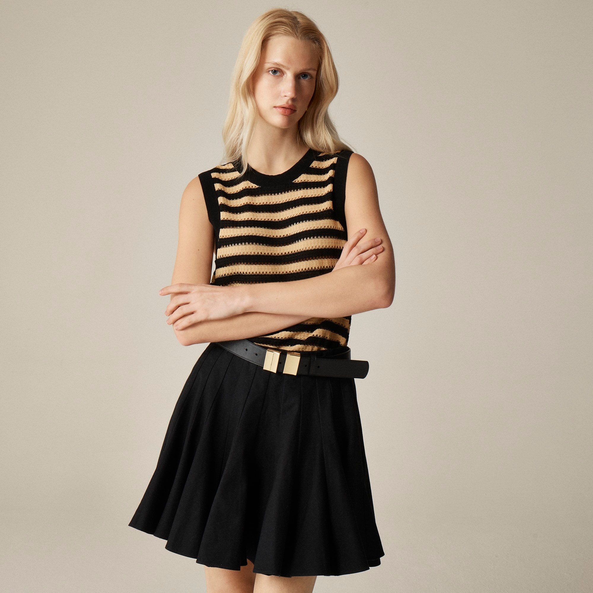 Pointelle-stitch sweater shell in stripe