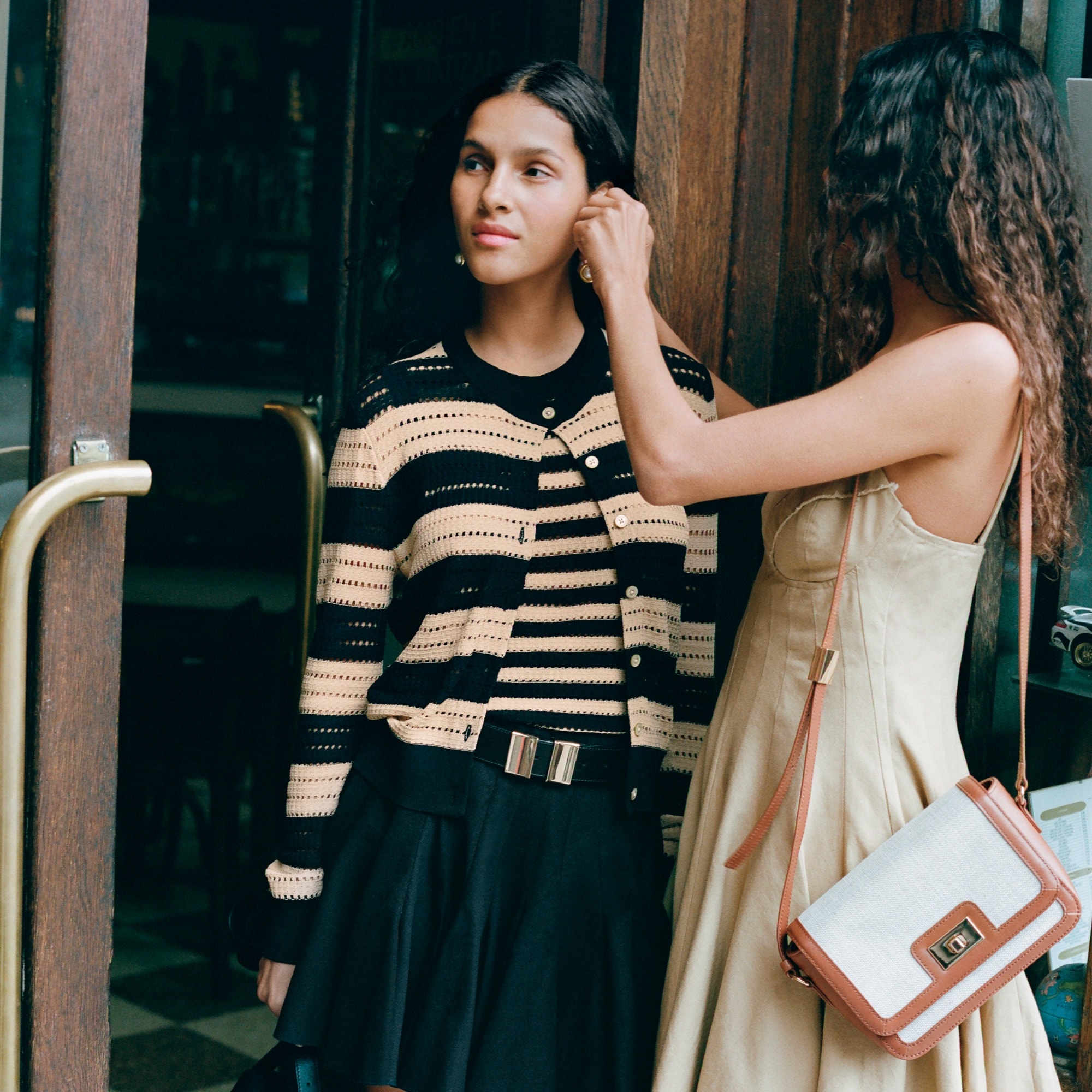 Pointelle-stitch sweater shell in stripe