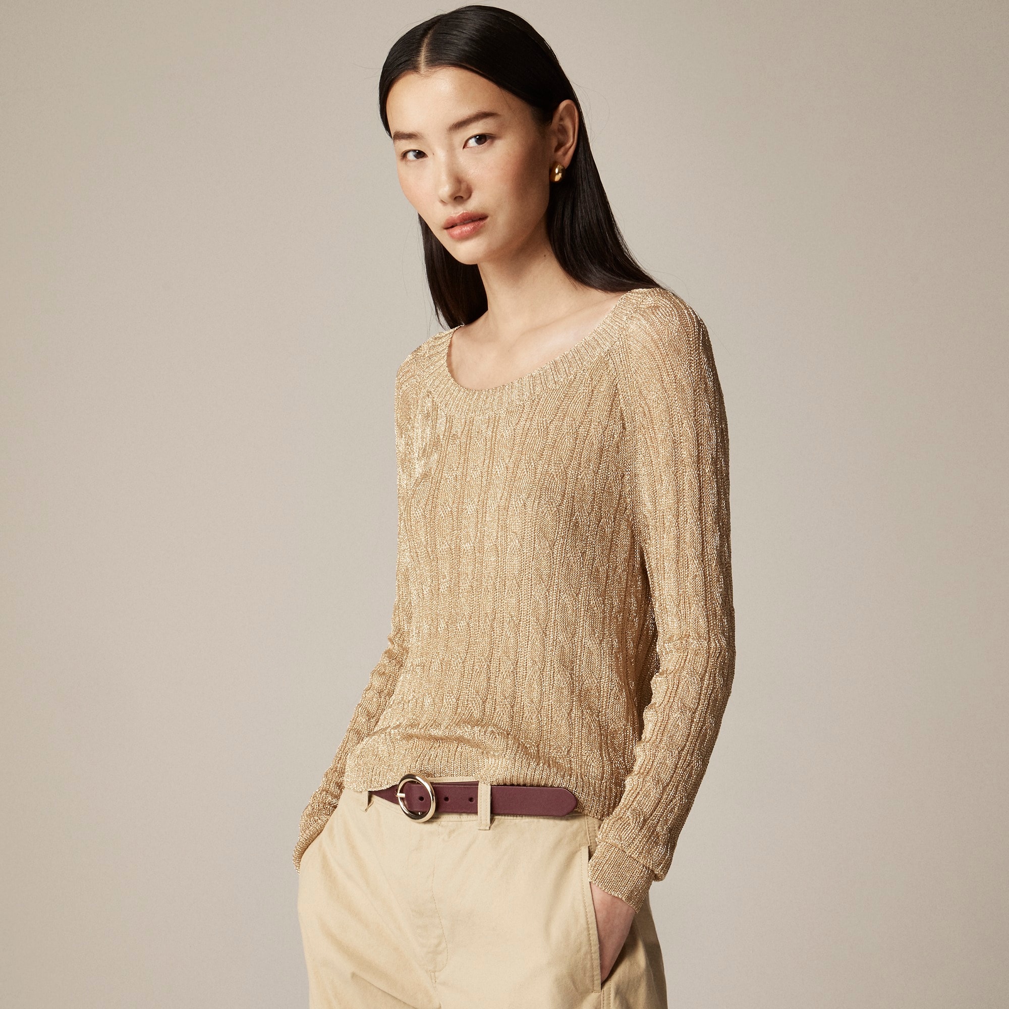 womens Collection cable-knit sweater with Lurex&reg; metallic threads
