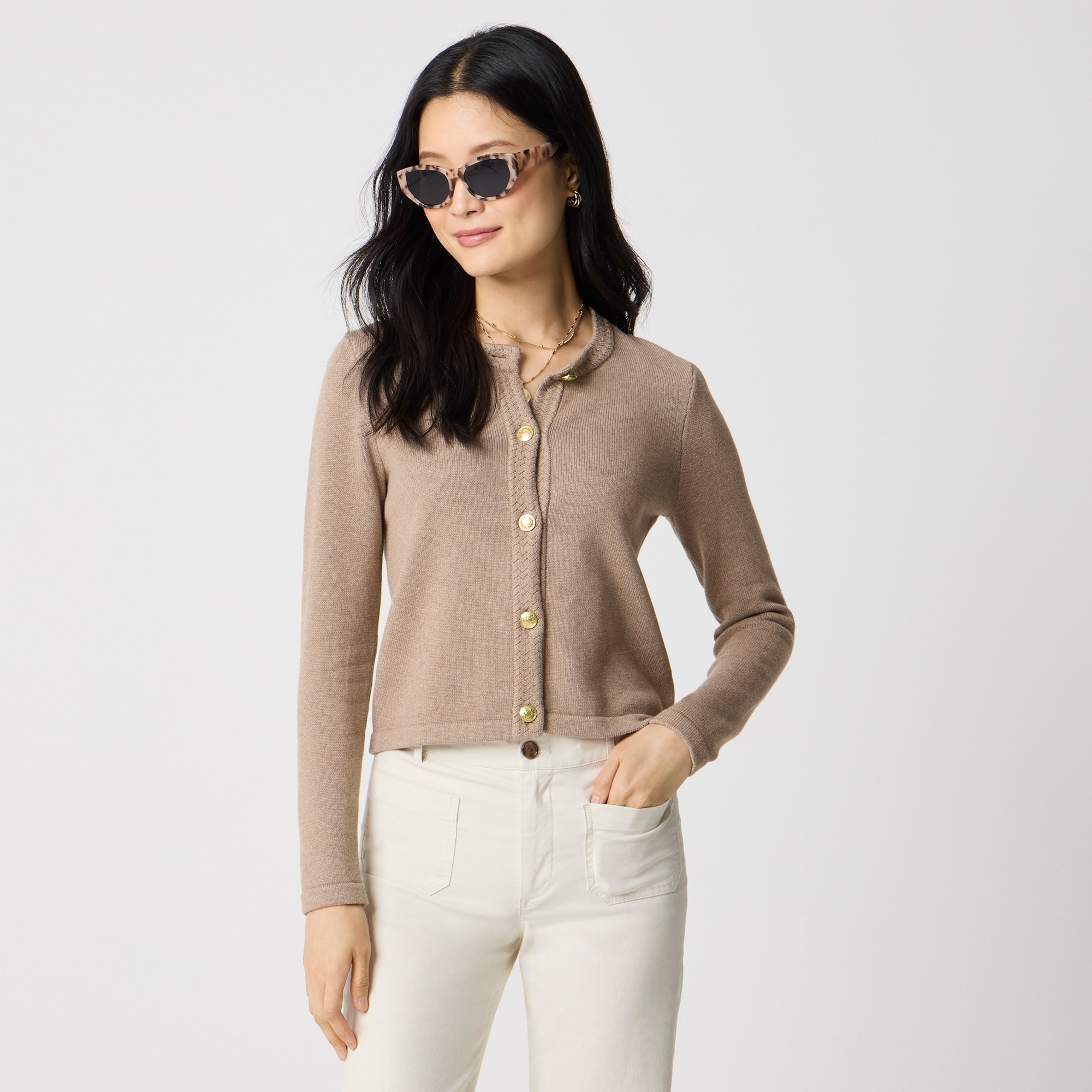 YonYeHong Women's Knitted Cardigan - Solid Color Crew Neck Jacket For Office & Daily Wear - View #9