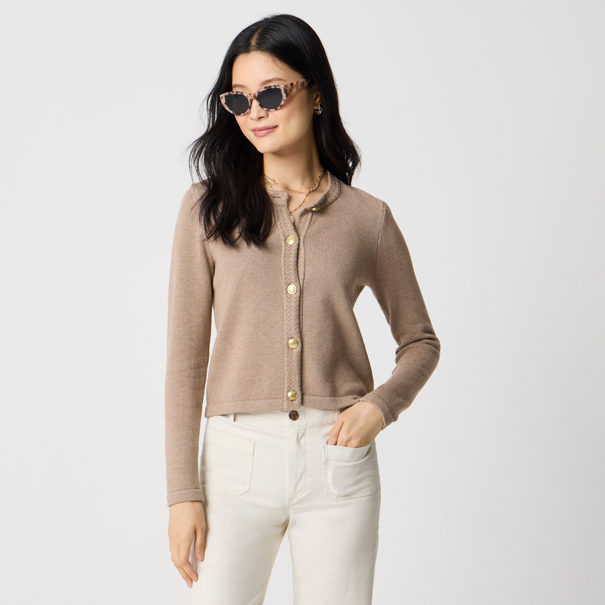 Cotton-blend cardigan sweater lady jacket